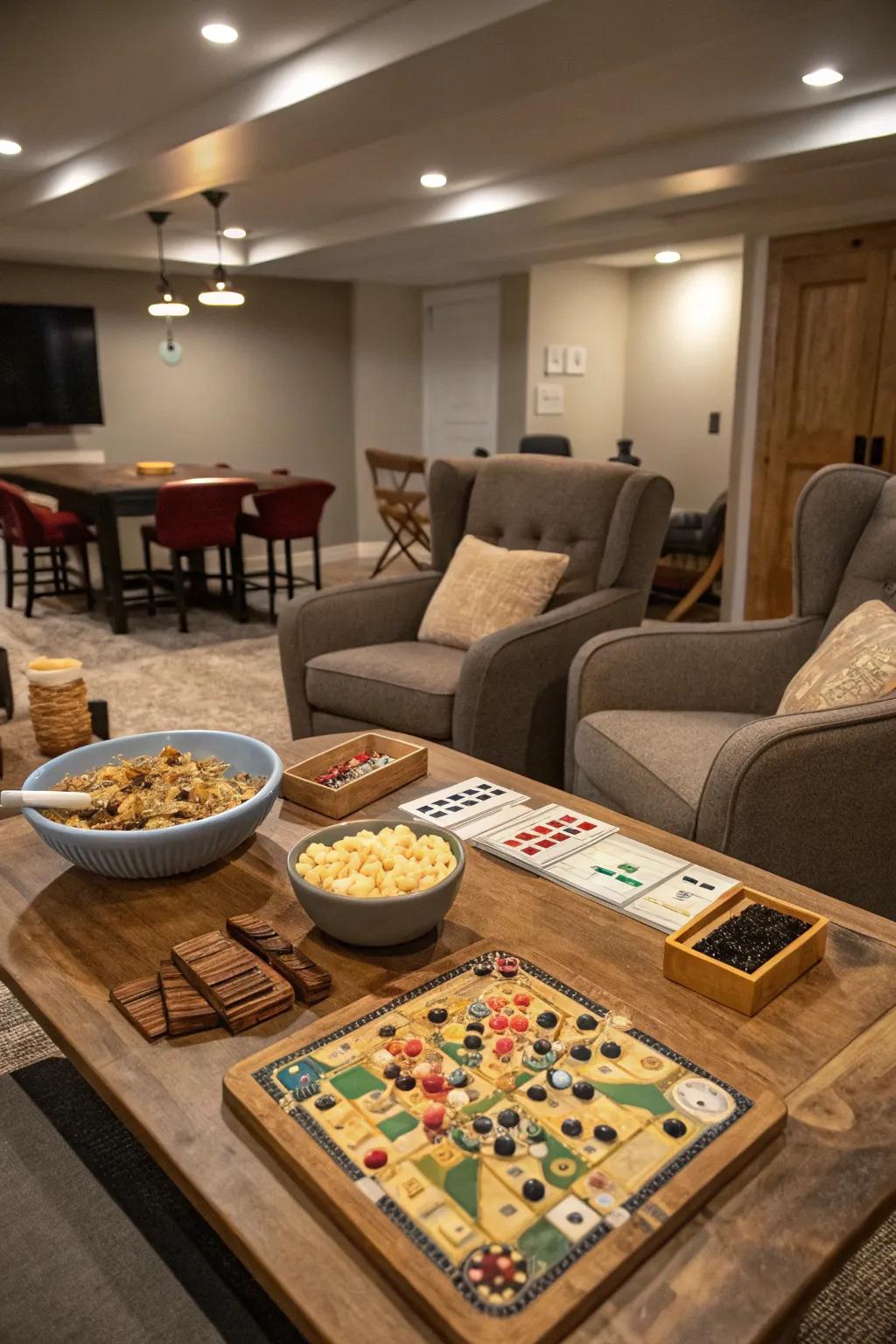 Gather around for board and card games in a cozy setting.