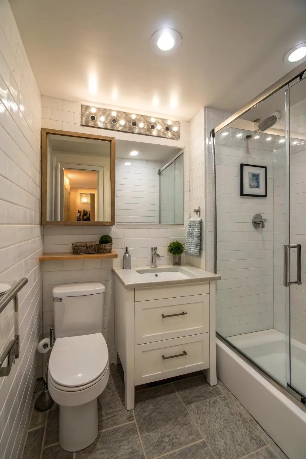 Compact track lights are ideal for maximizing small bathroom spaces.