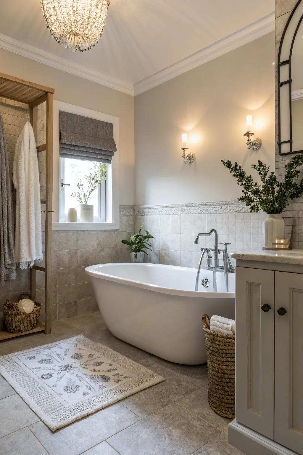 Neutral tones create a tranquil atmosphere in this bathroom.