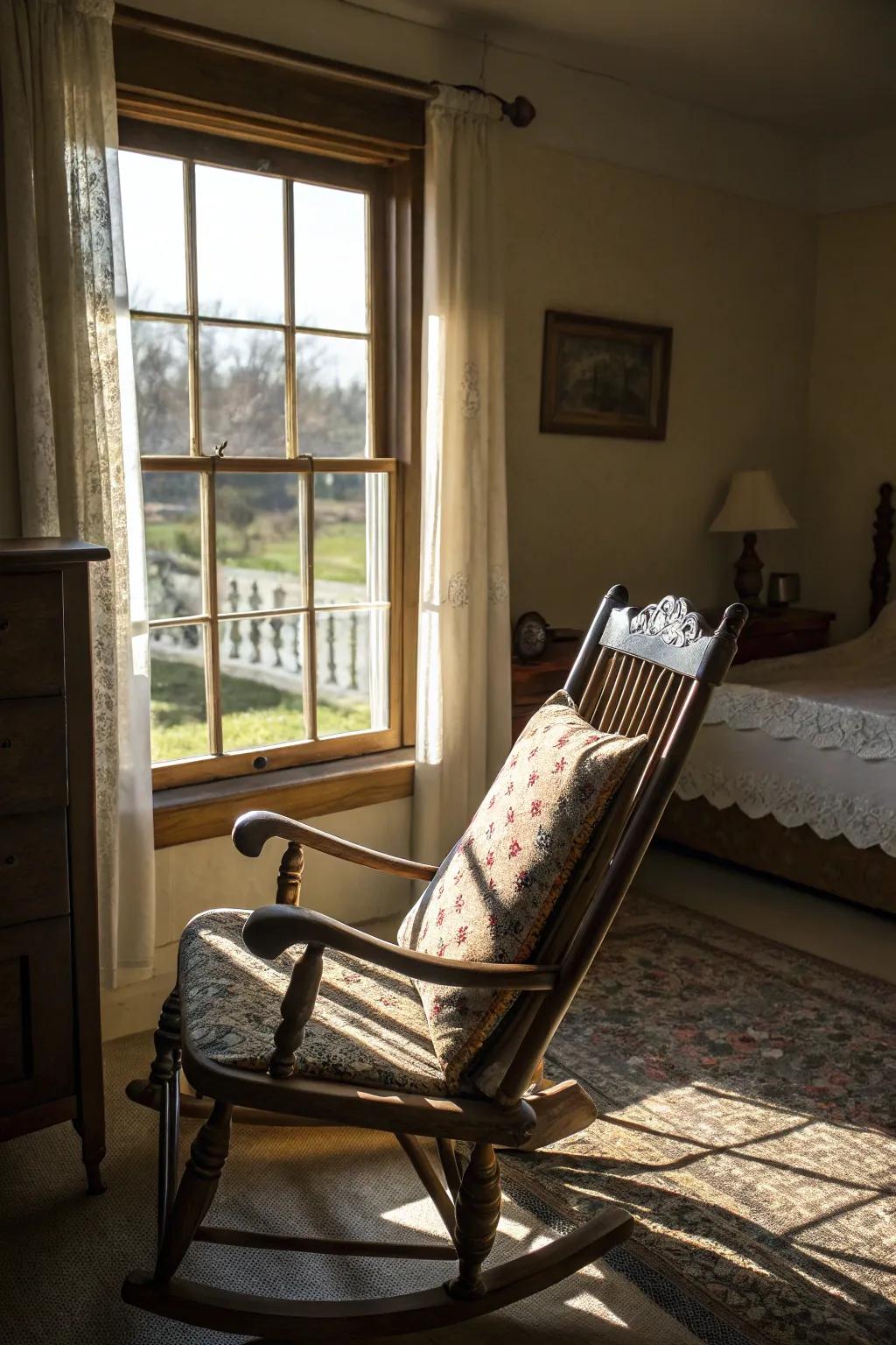 Rocking chairs offer nostalgic charm and comfort.