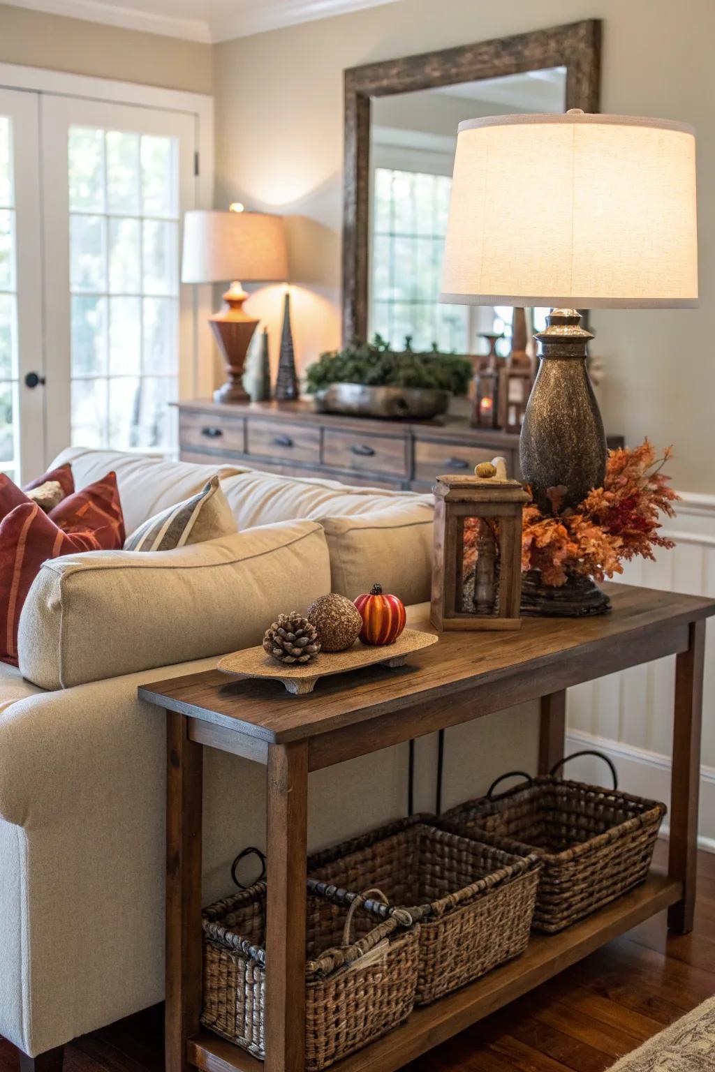 A console table adds functionality and style.