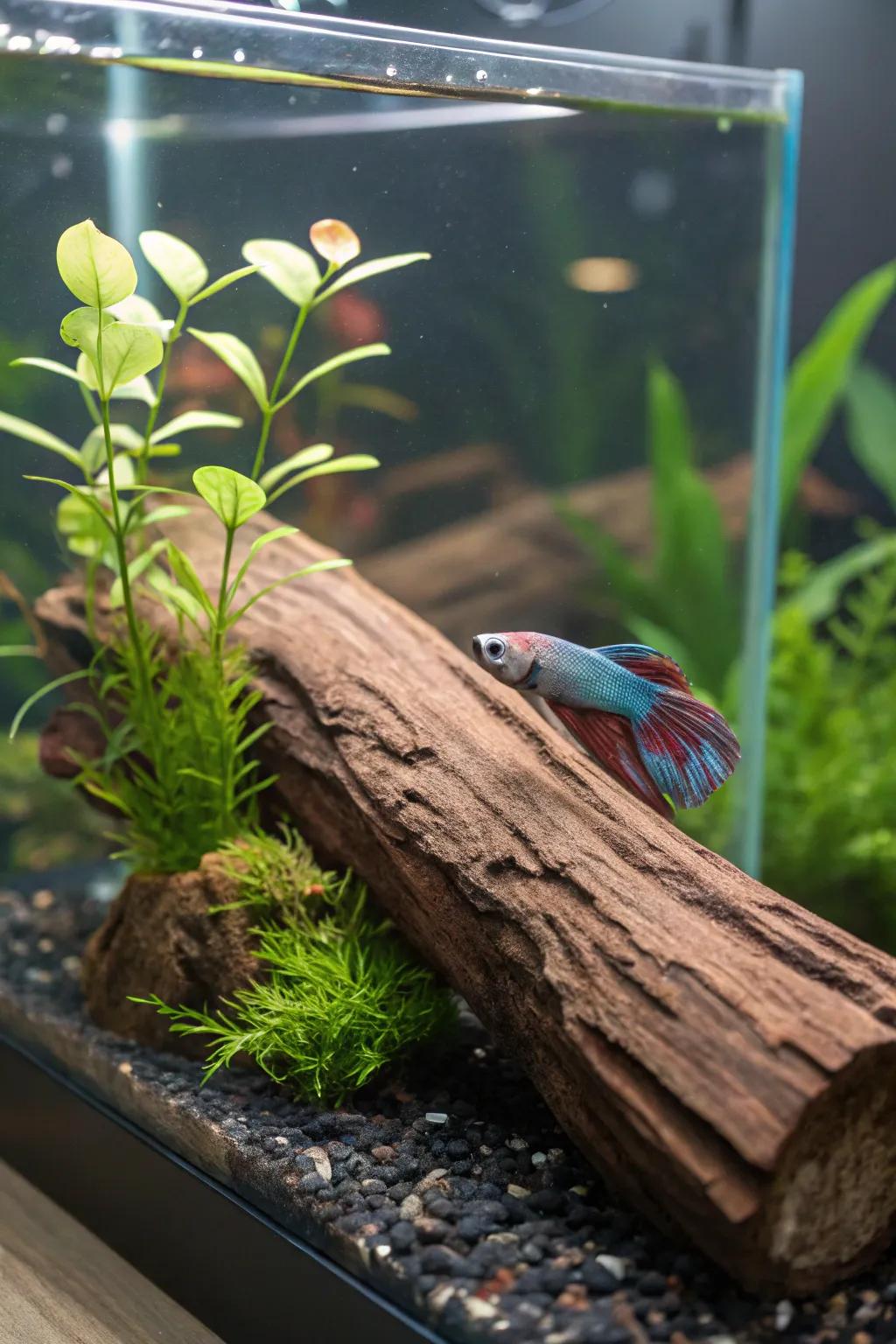 Floating logs offer a relaxing perch for your betta.