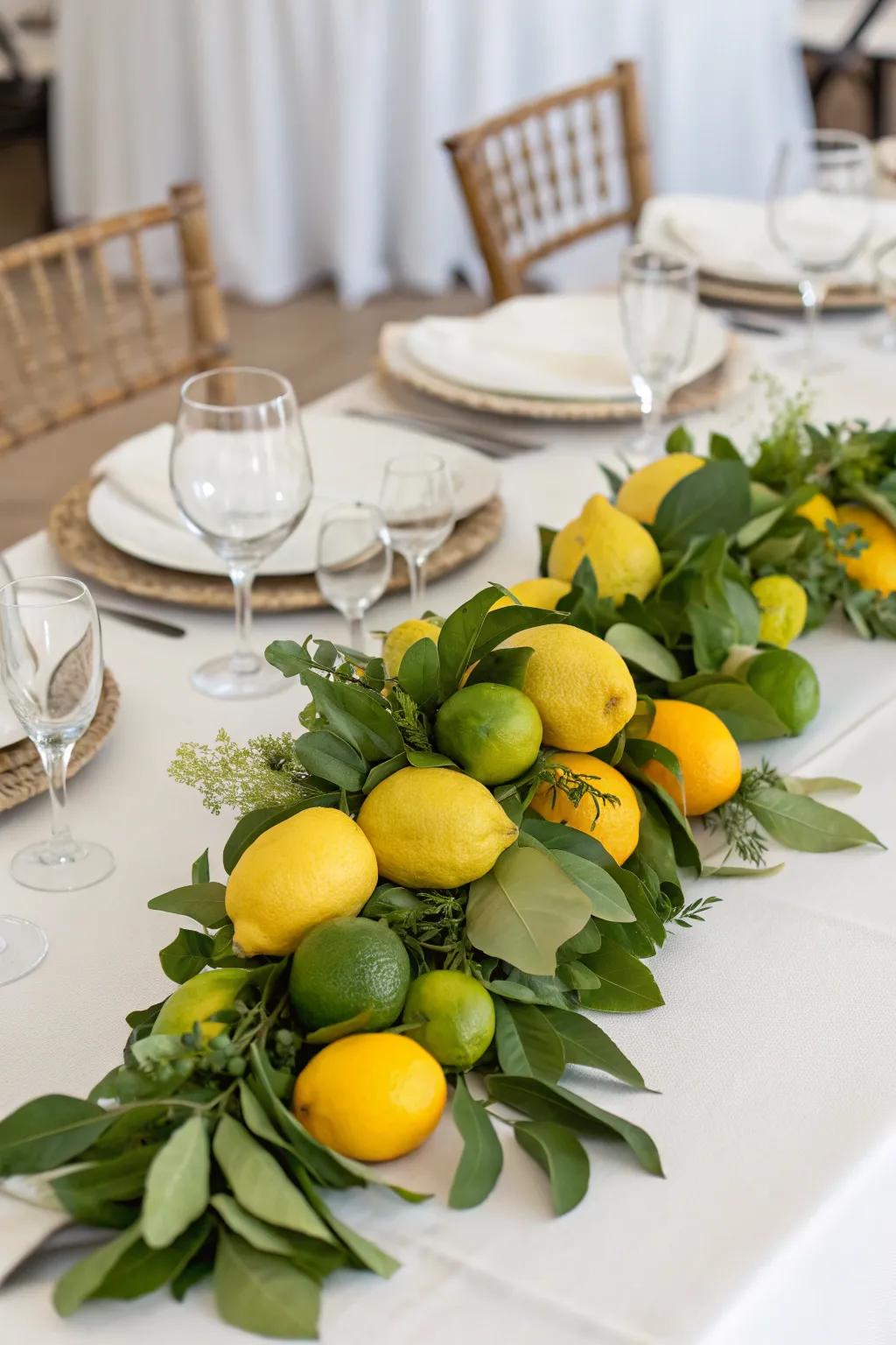 A vibrant fruit garland adds a refreshing and fragrant touch.