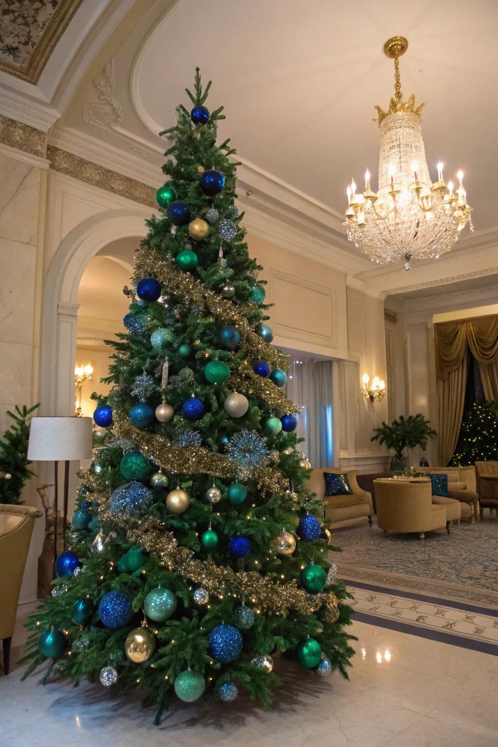 A glamorous sapphire and emerald tree that dazzles with elegance.