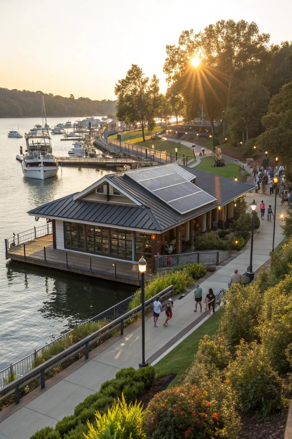 Solar lights offer an eco-friendly and self-sustaining lighting solution for the boat house.