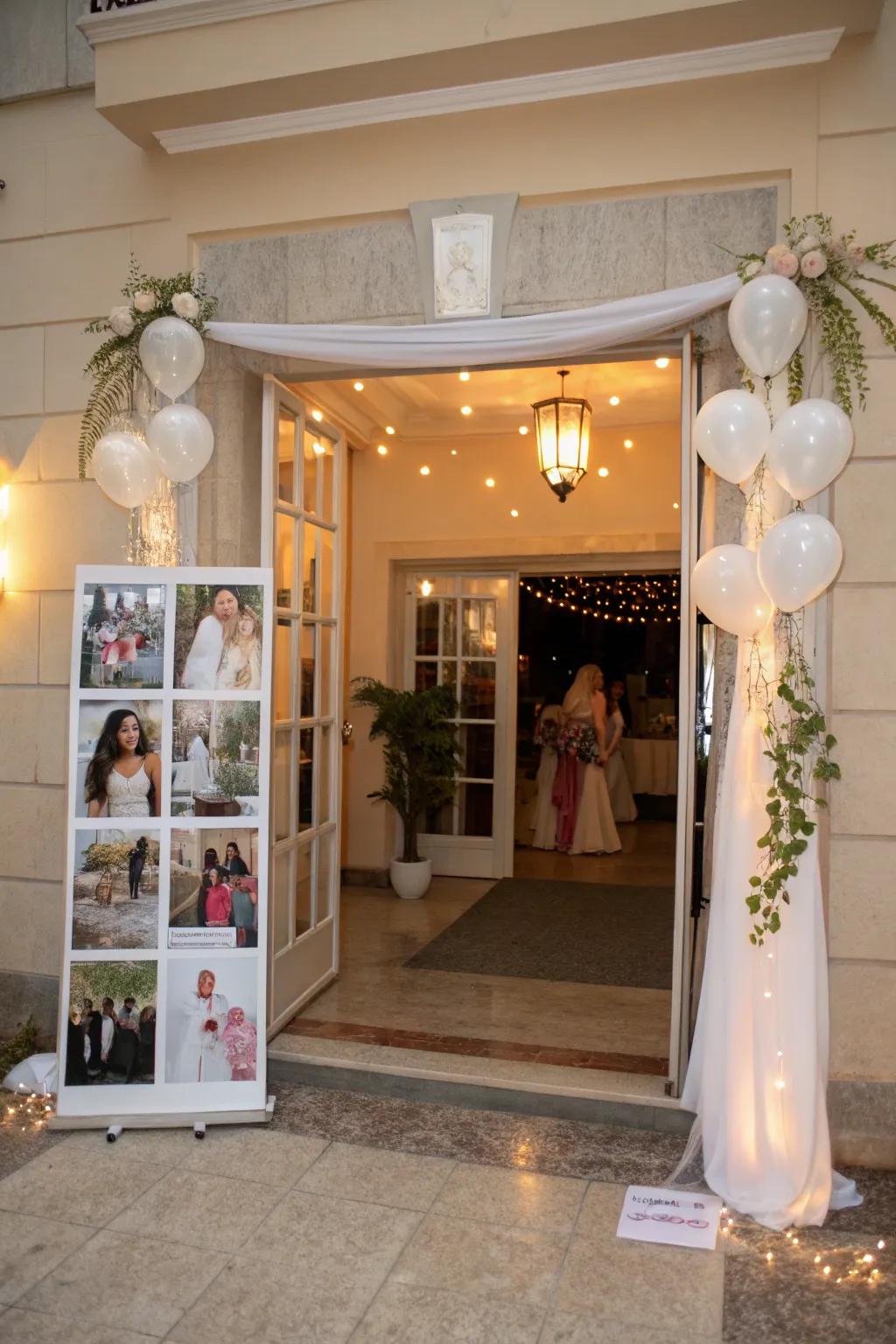 A poignant photo montage recounts the couple's love story to arriving guests.