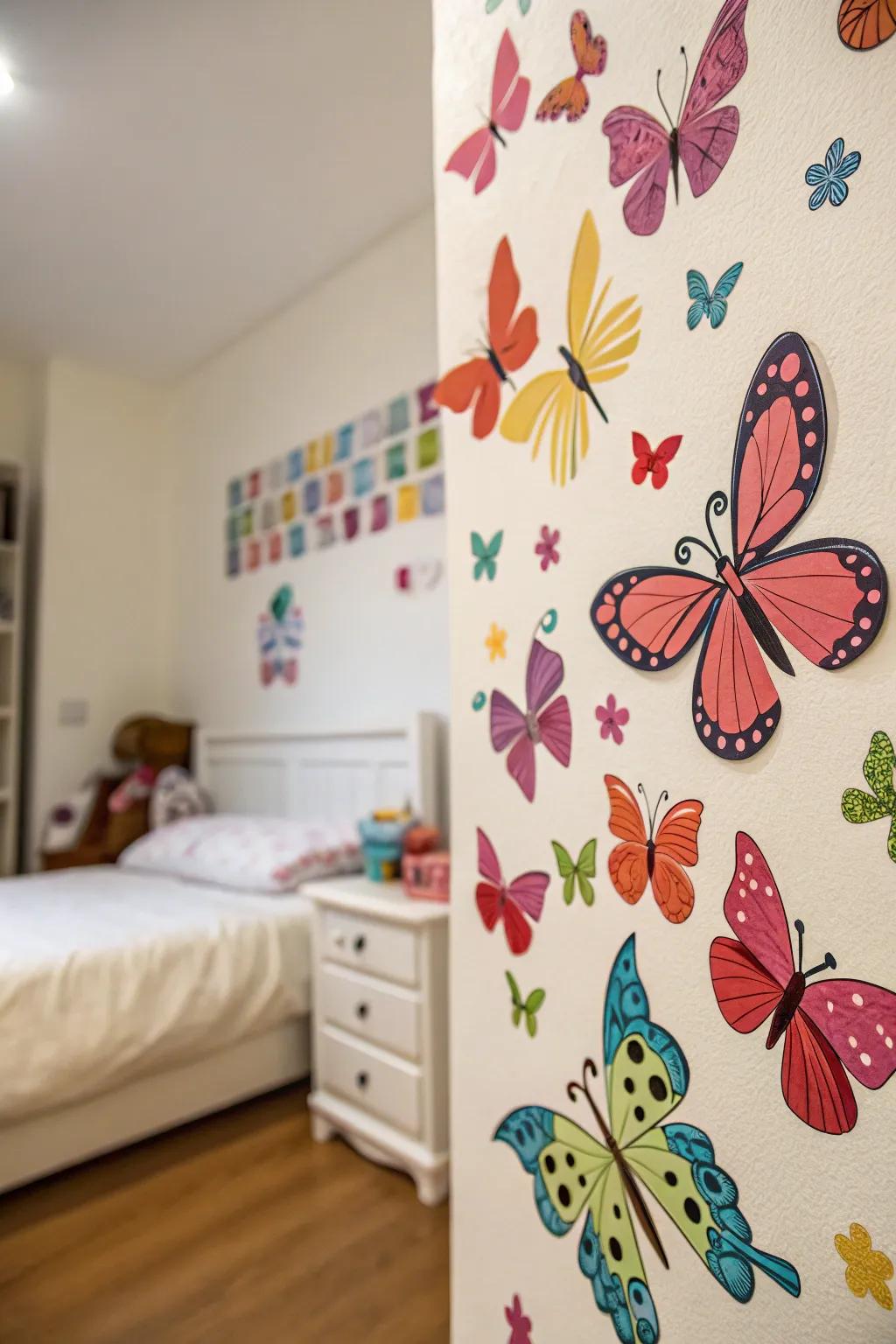 Concoct a whimsical ambiance with butterfly wall appliqués.