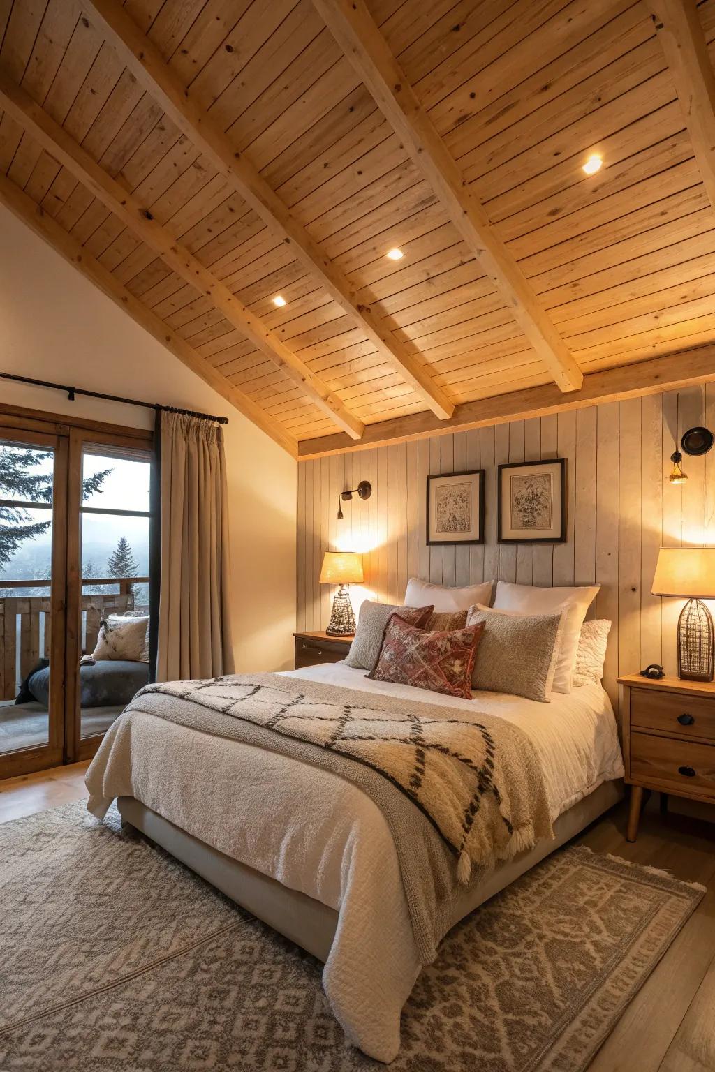 An inviting boudoir featuring an amber canopy ceiling, delivering country-style allure.