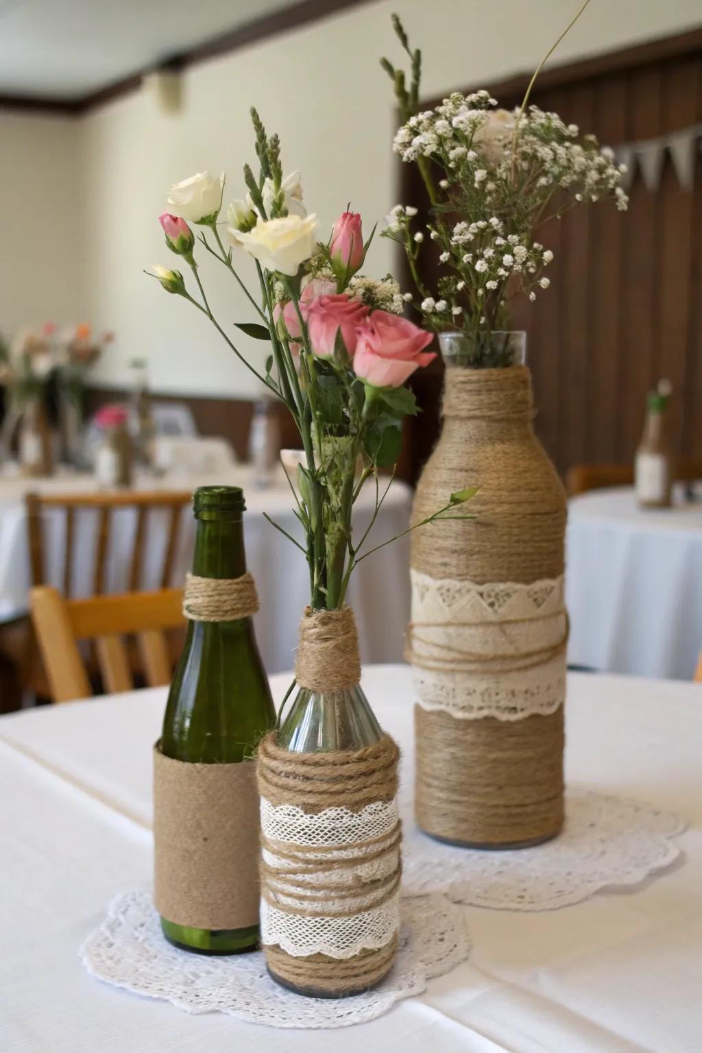 DIY wrapped bottles for a personal touch.