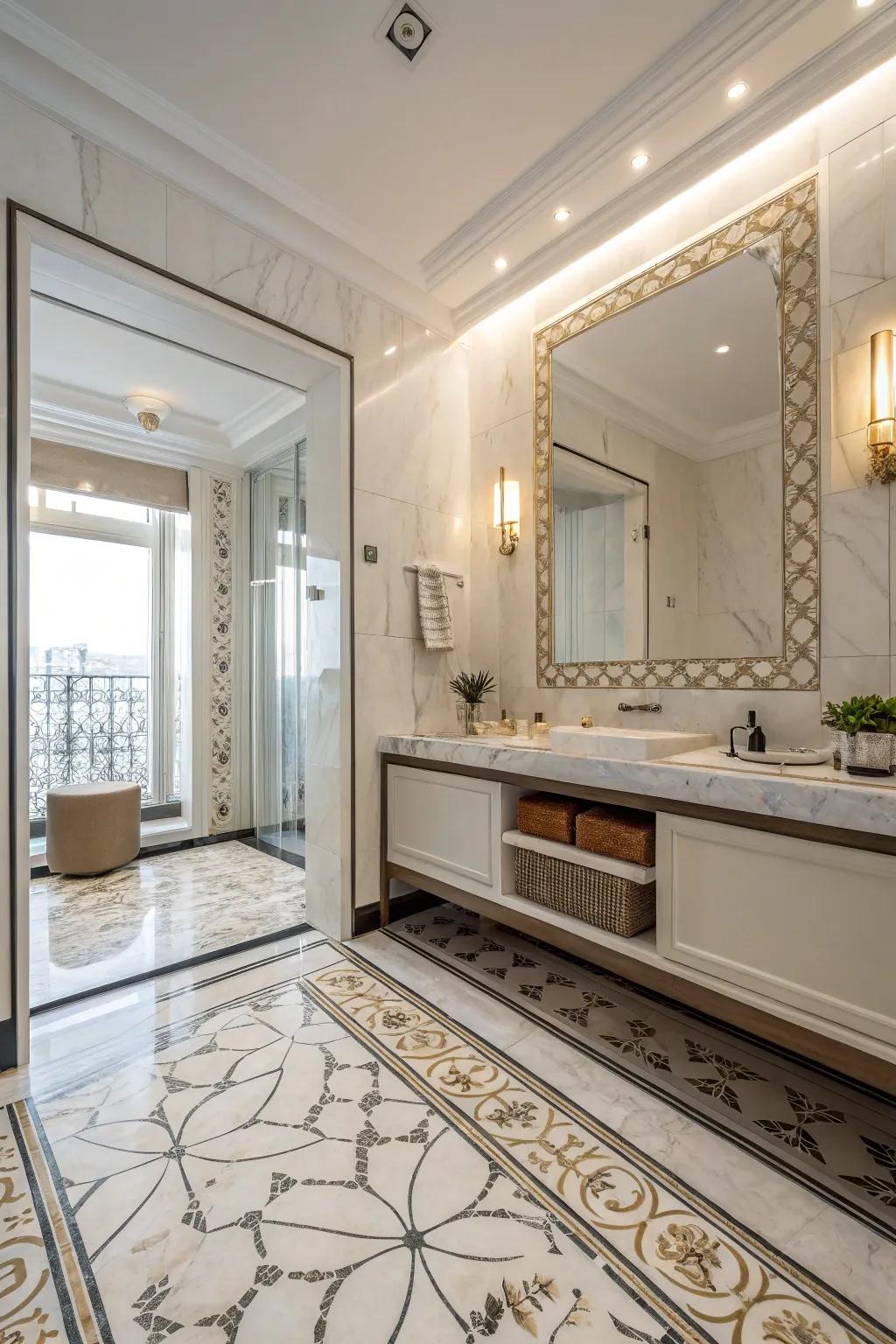 Elegant marble flooring adds a luxurious feel.