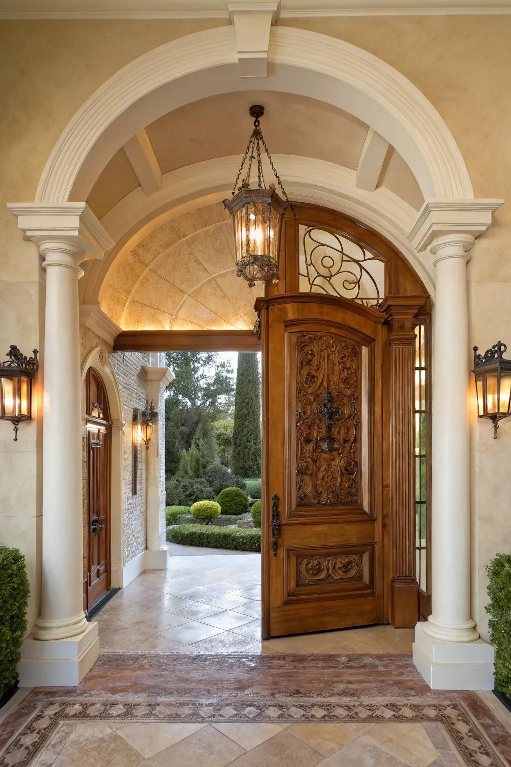 Neutral tones create a serene atmosphere in this colonial entryway.