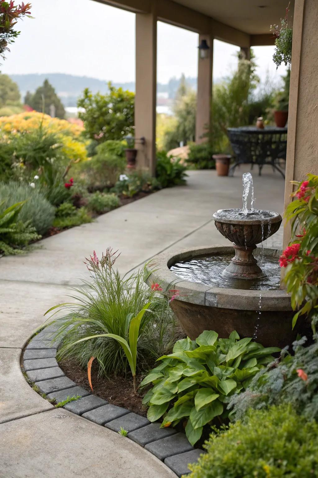 Water features add tranquility to your patio design.