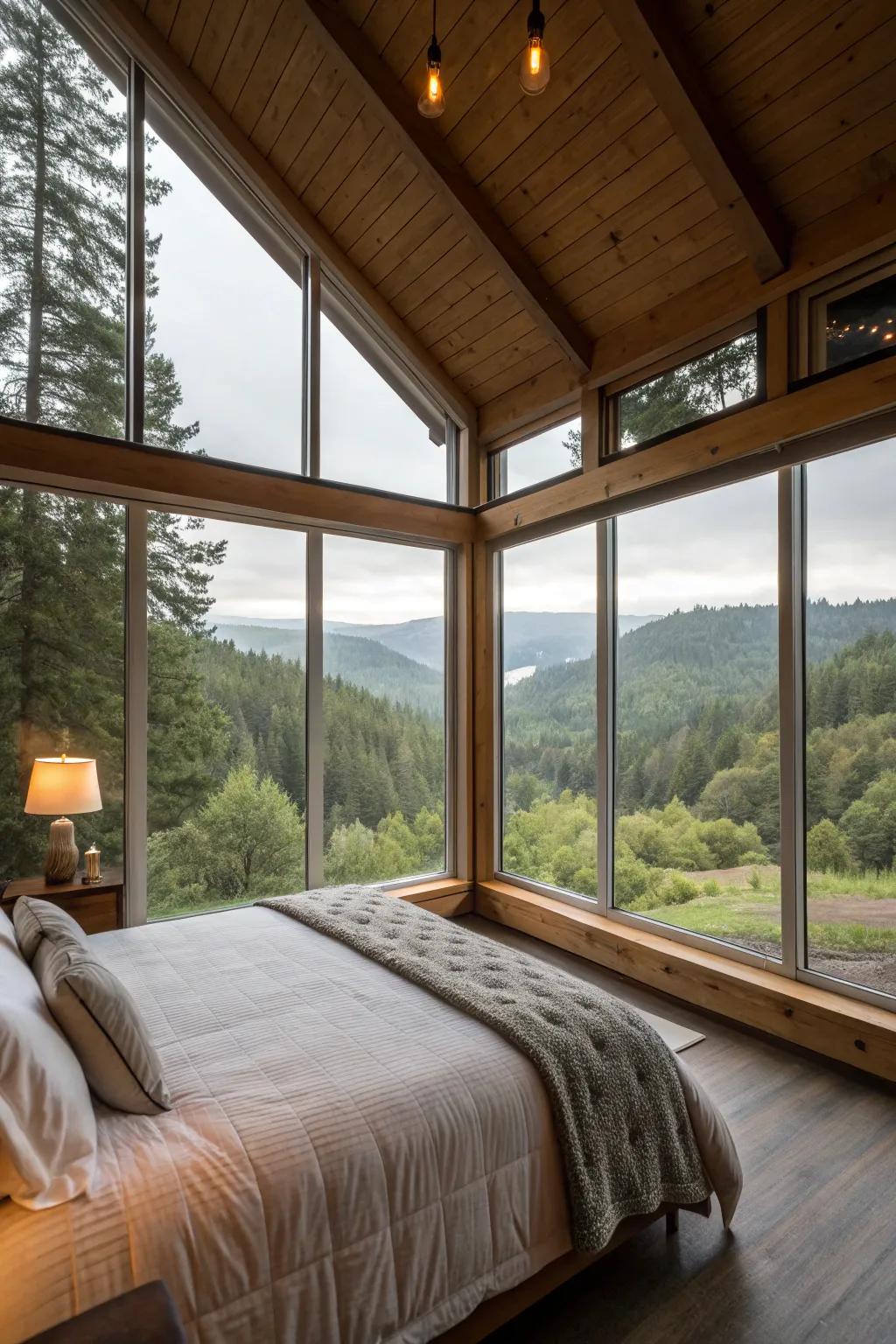 Glass panels create a connection with the outdoors.