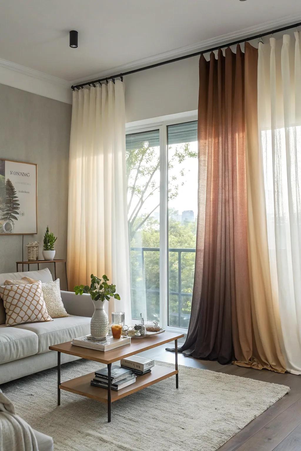 Ombre curtains offer a trendy and sophisticated look.