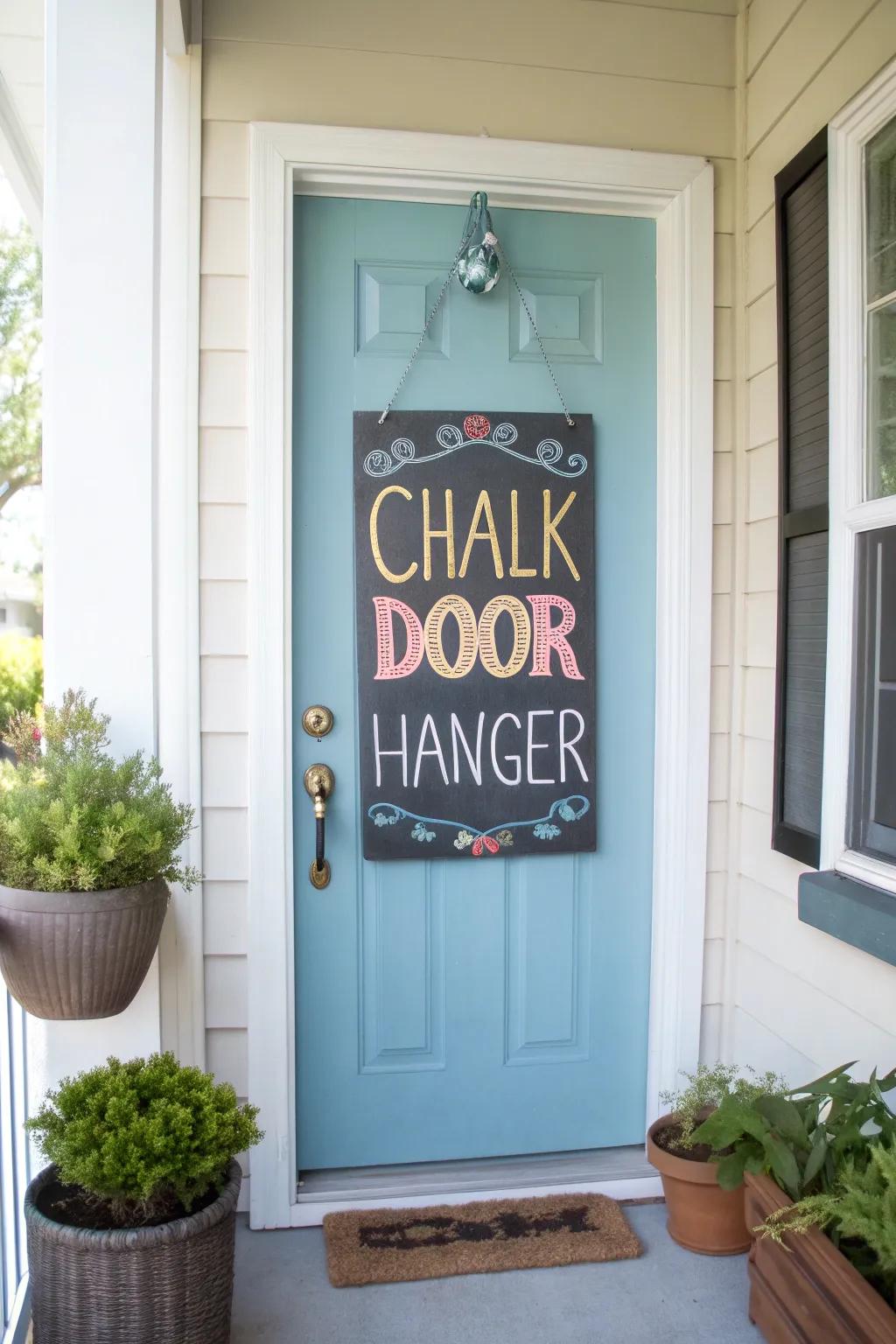 A playful chalkboard door hanger for ever-changing messages.