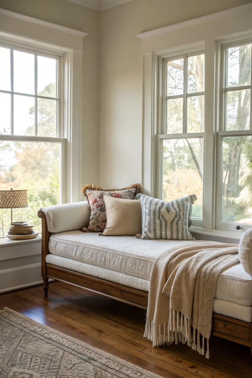 A daybed under a window maximizes natural light.