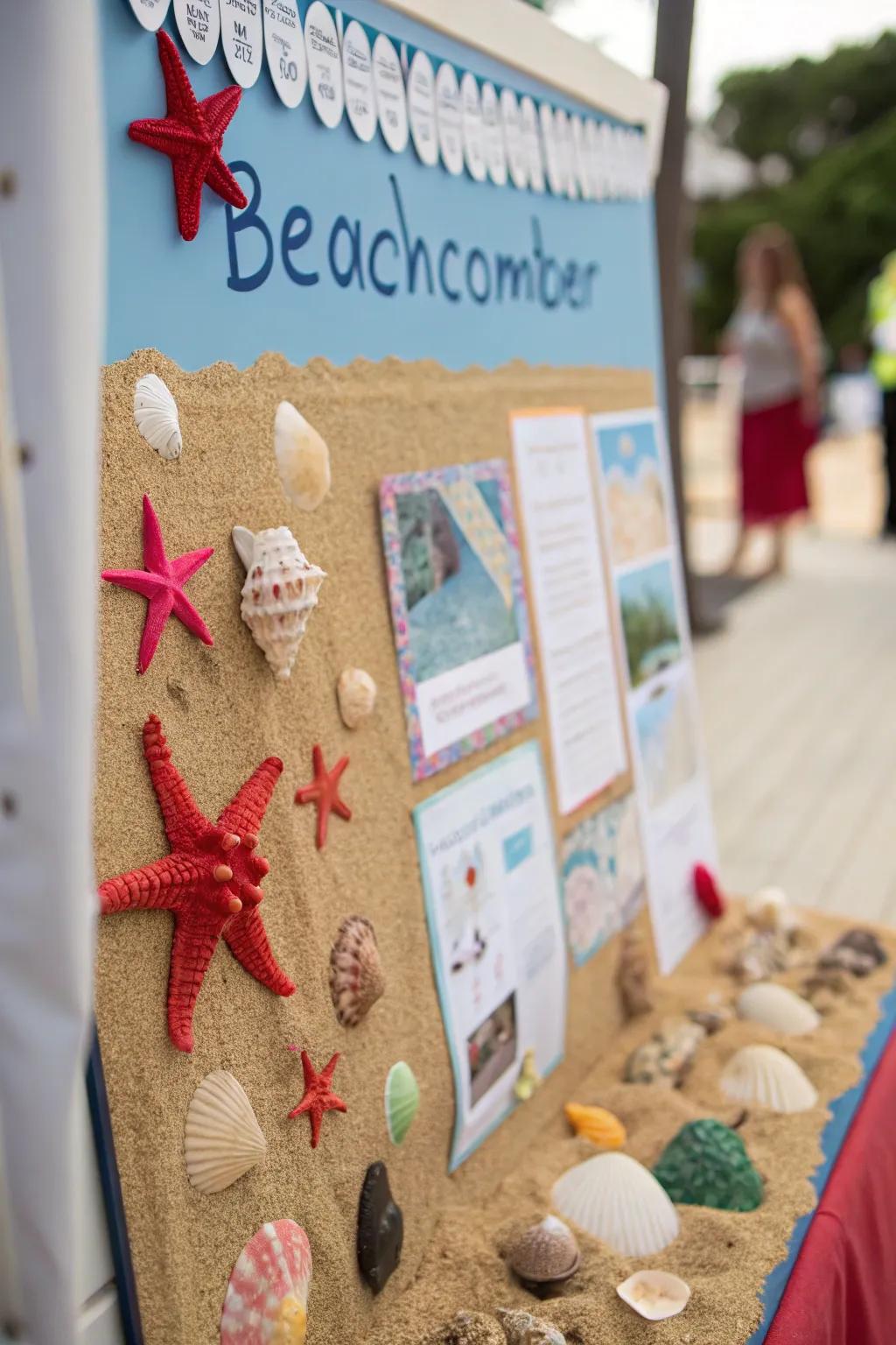 Beachcomber's Paradise bulletin board with seaside treasures.