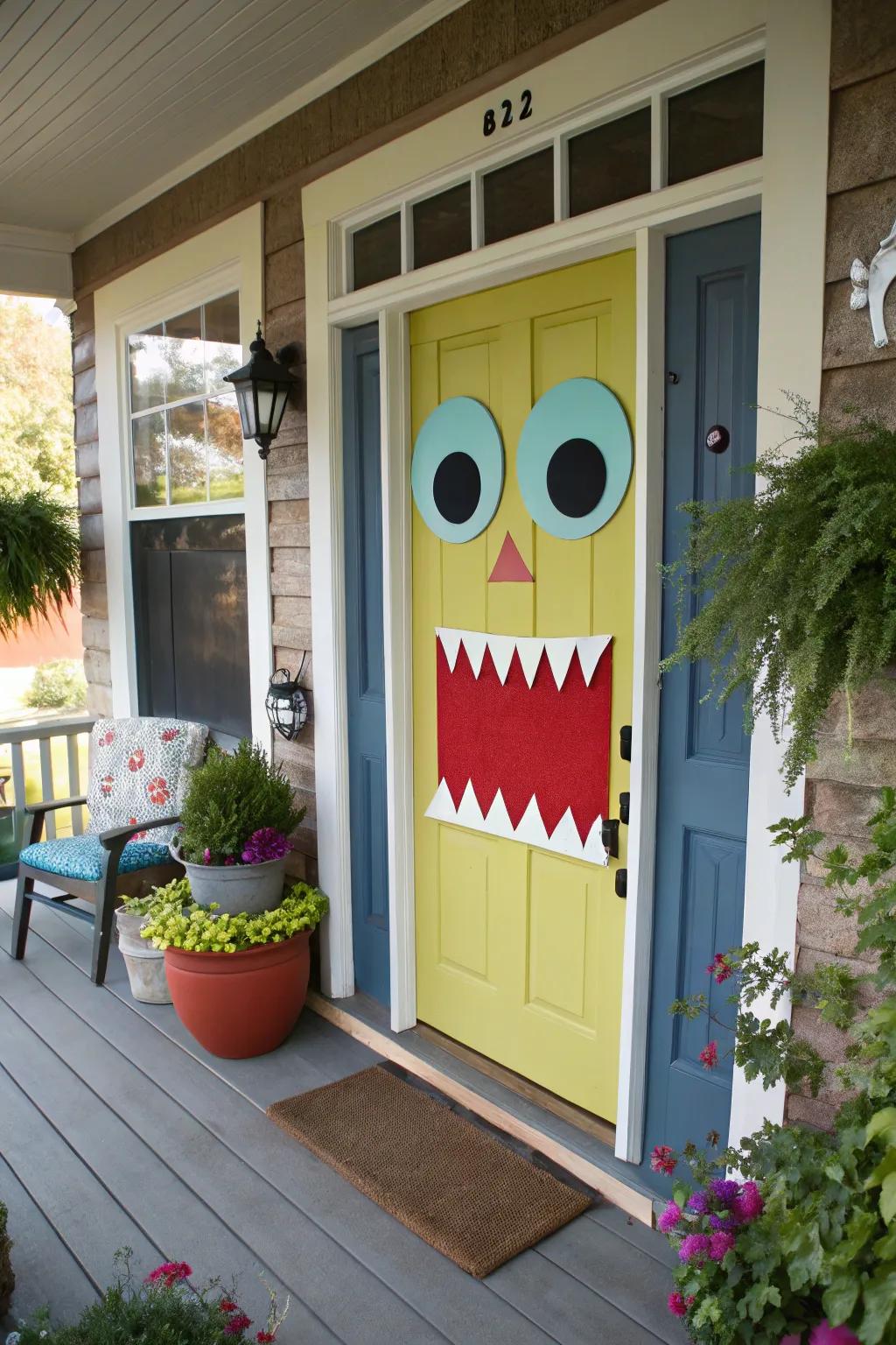 A playful monster mouth entrance for Halloween fun.
