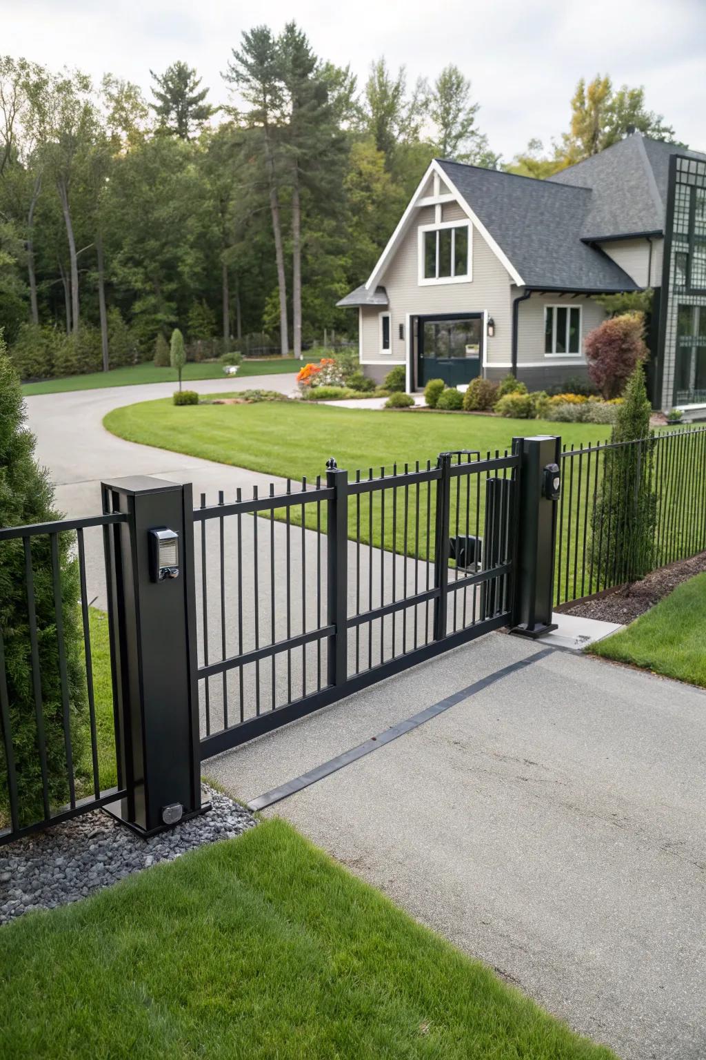 An electronic gate offering modern convenience to a busy household.