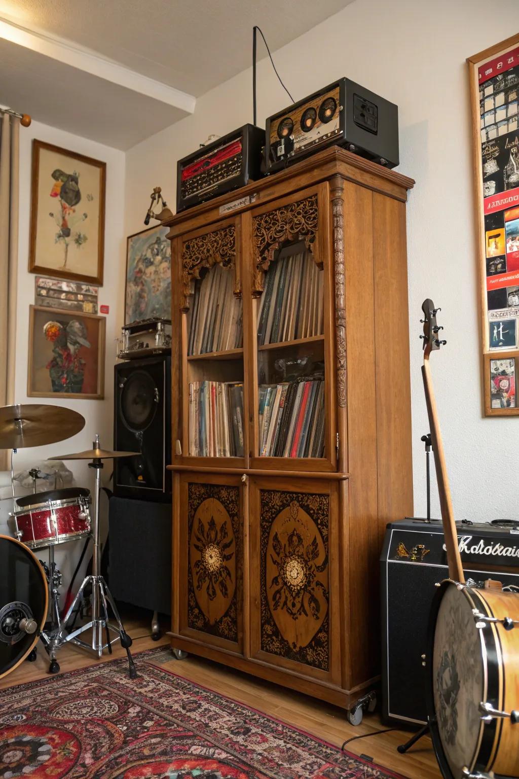 Unique furniture pieces can enhance the character of your drum room.