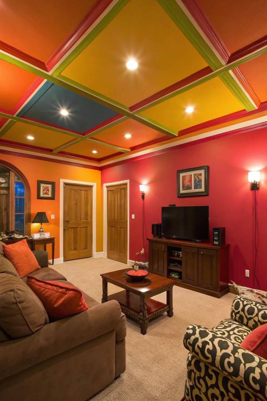 Bold ceiling colors make a striking statement.