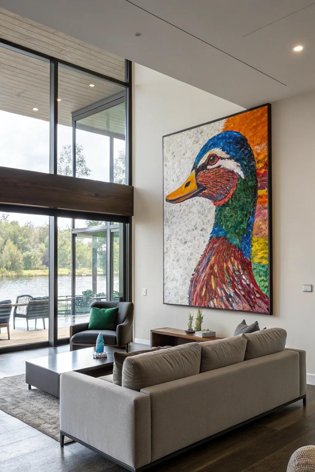 Abstract duck art offers a modern twist to traditional decor.