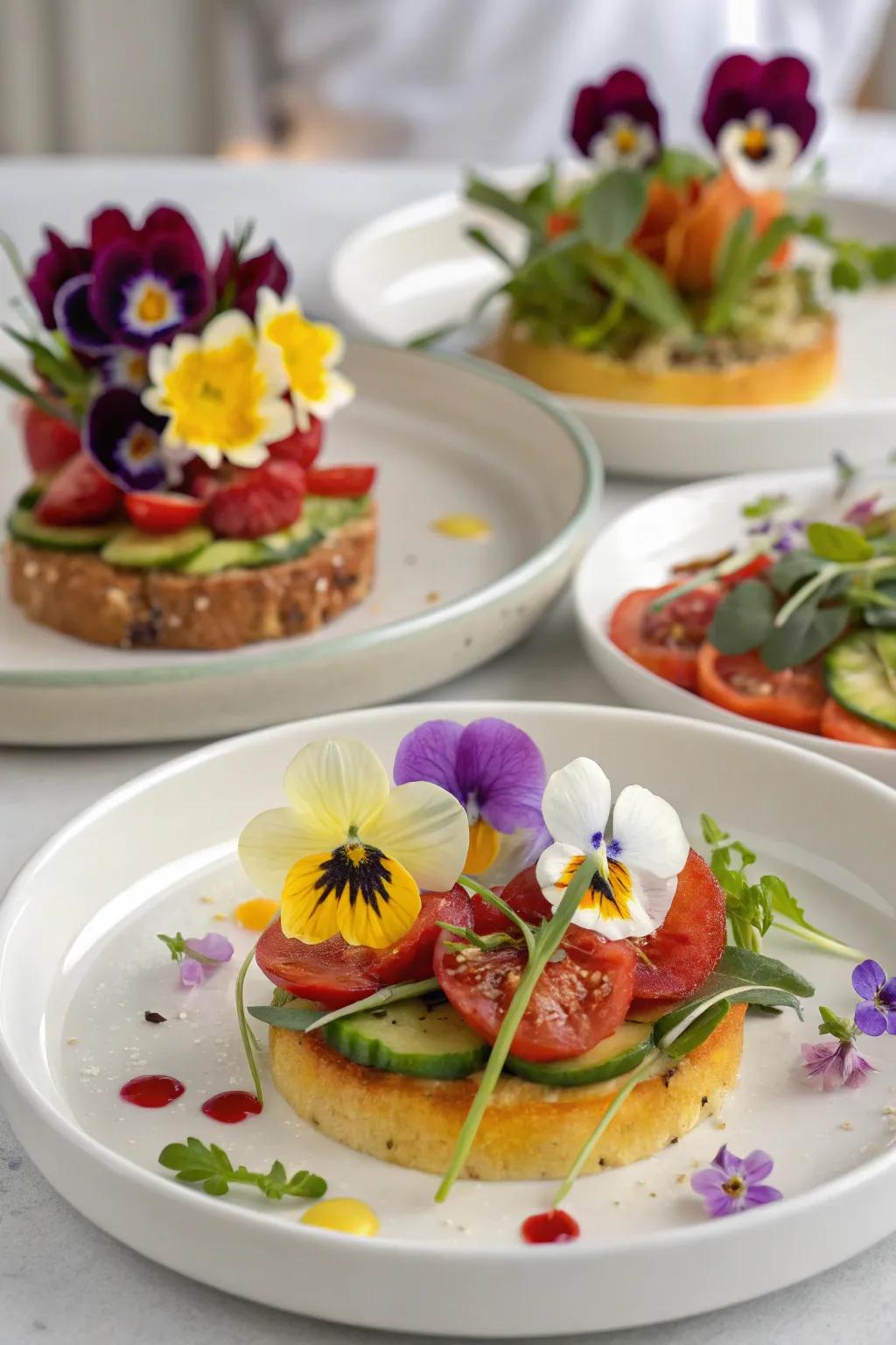 Edible flower garnishes that bring a touch of whimsy and elegance to the brunch table.