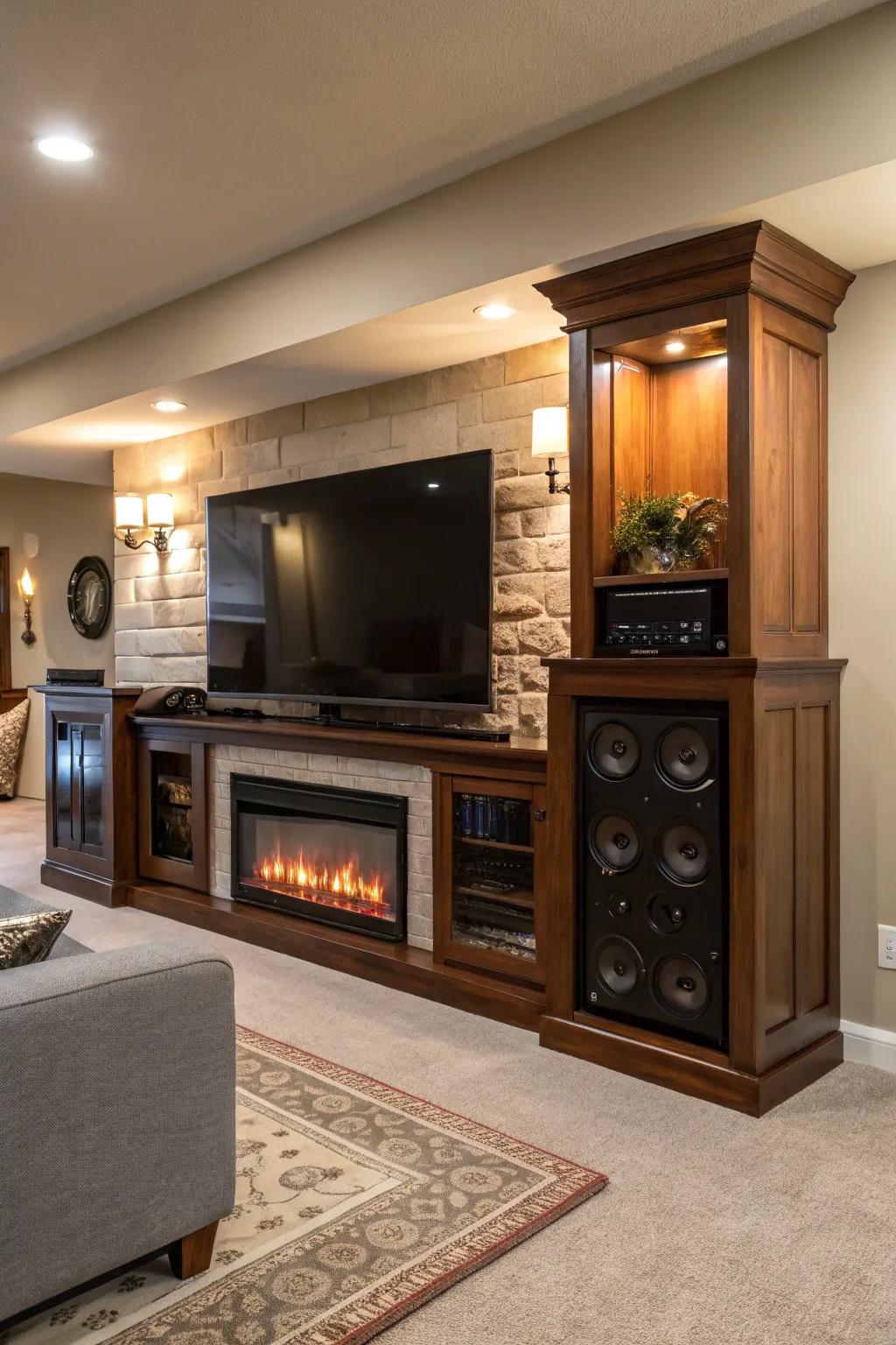 An entertainment center combined with a cozy fireplace.