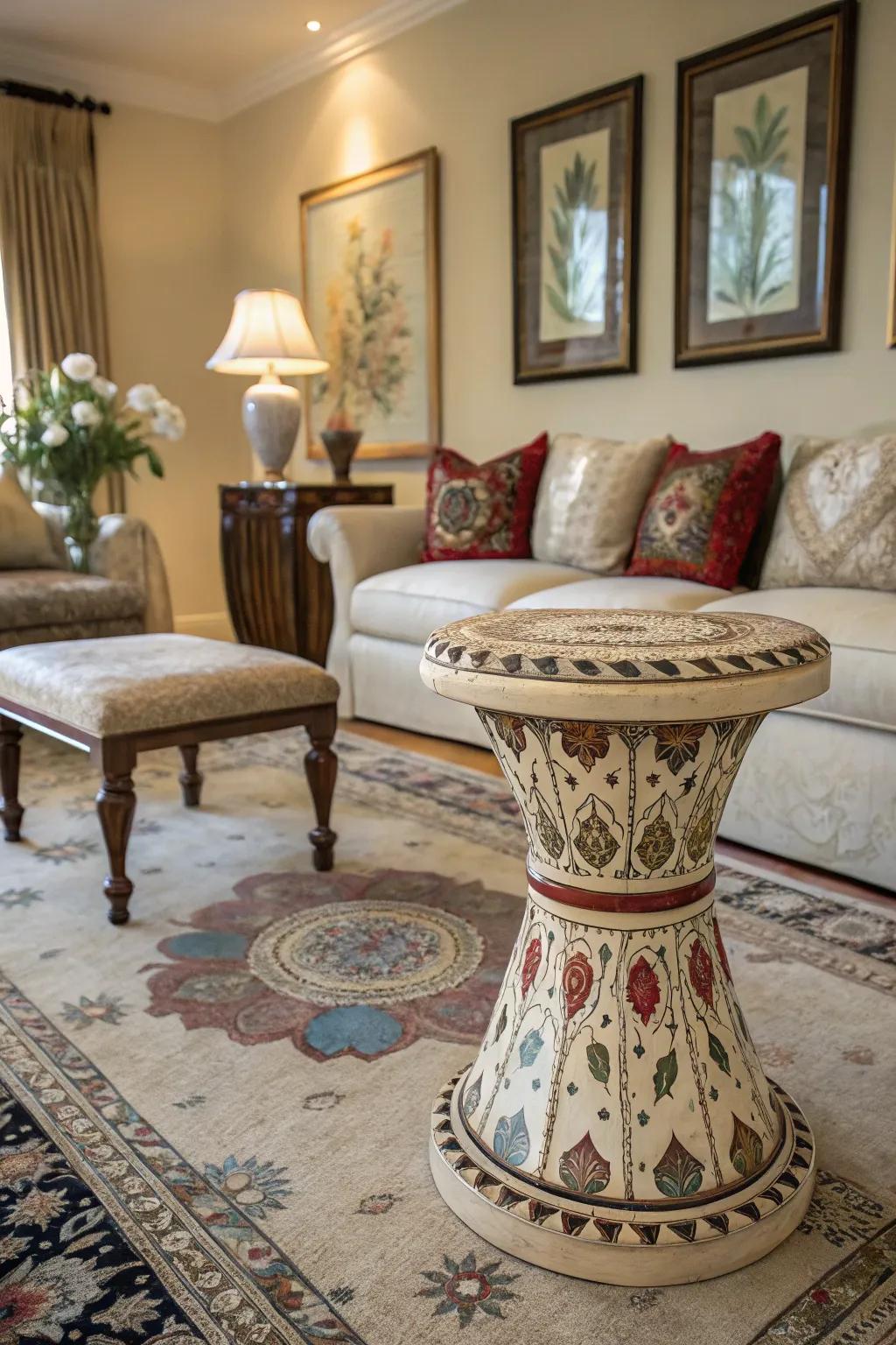 Garden stools serve dual purposes in your living room.