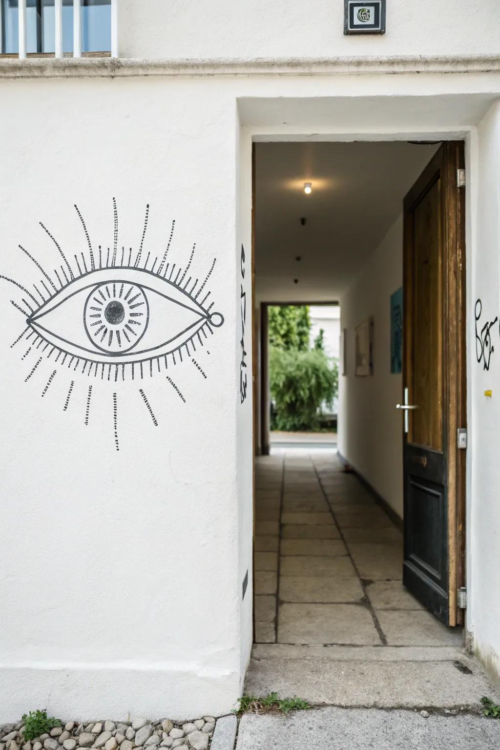 A simple eye drawing that introduces elegance and refinement to the entrance area.