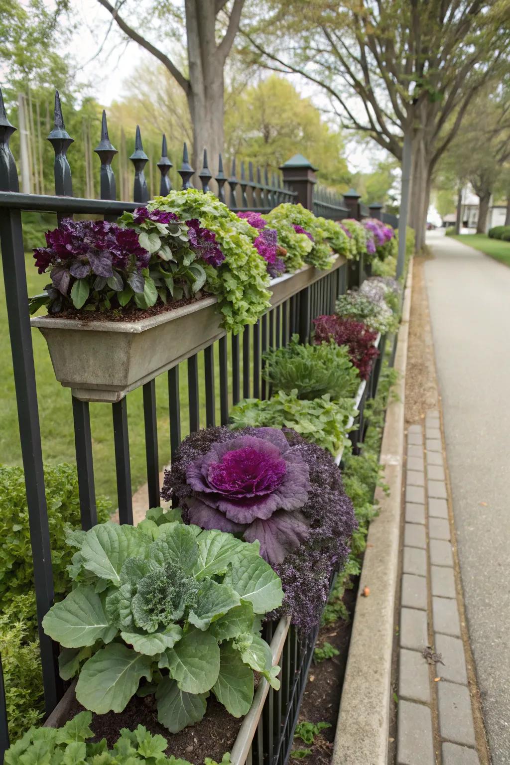 Seasonal plants in planters add a touch of greenery to the fence.