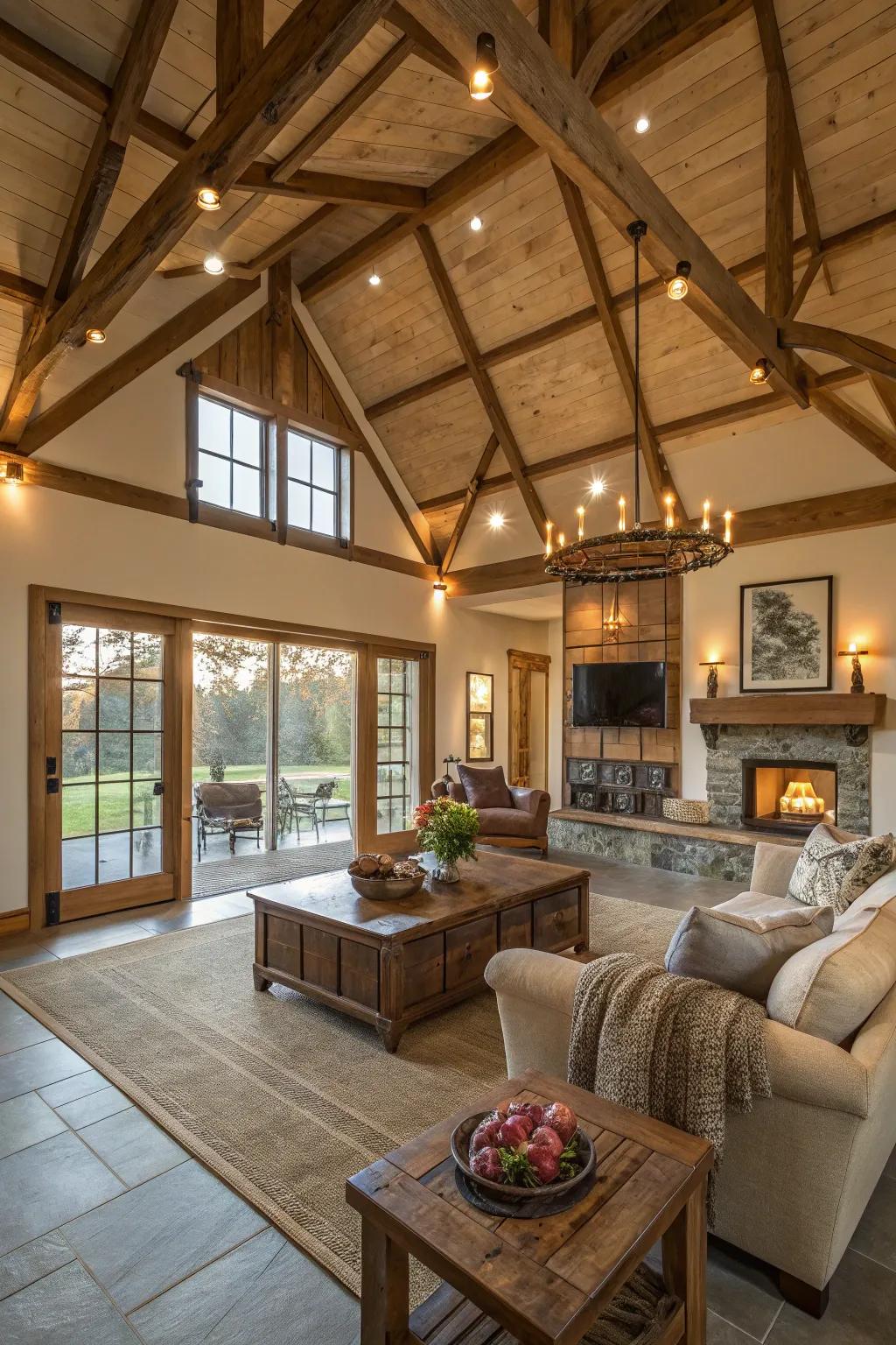 Open floor plans enhance the flow and connectivity of this farmhouse living area.