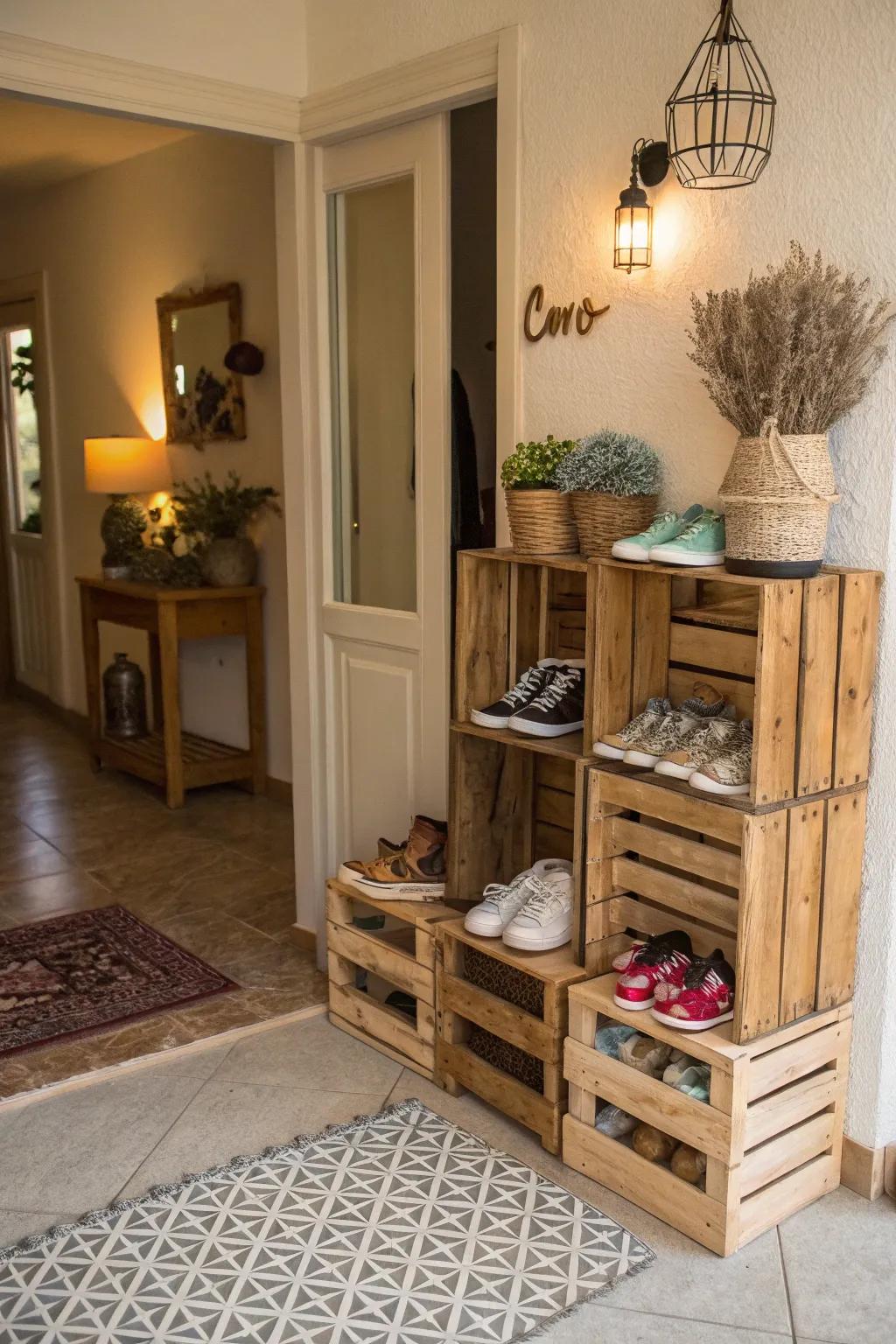 Welcome guests with a farmhouse-inspired entryway display.