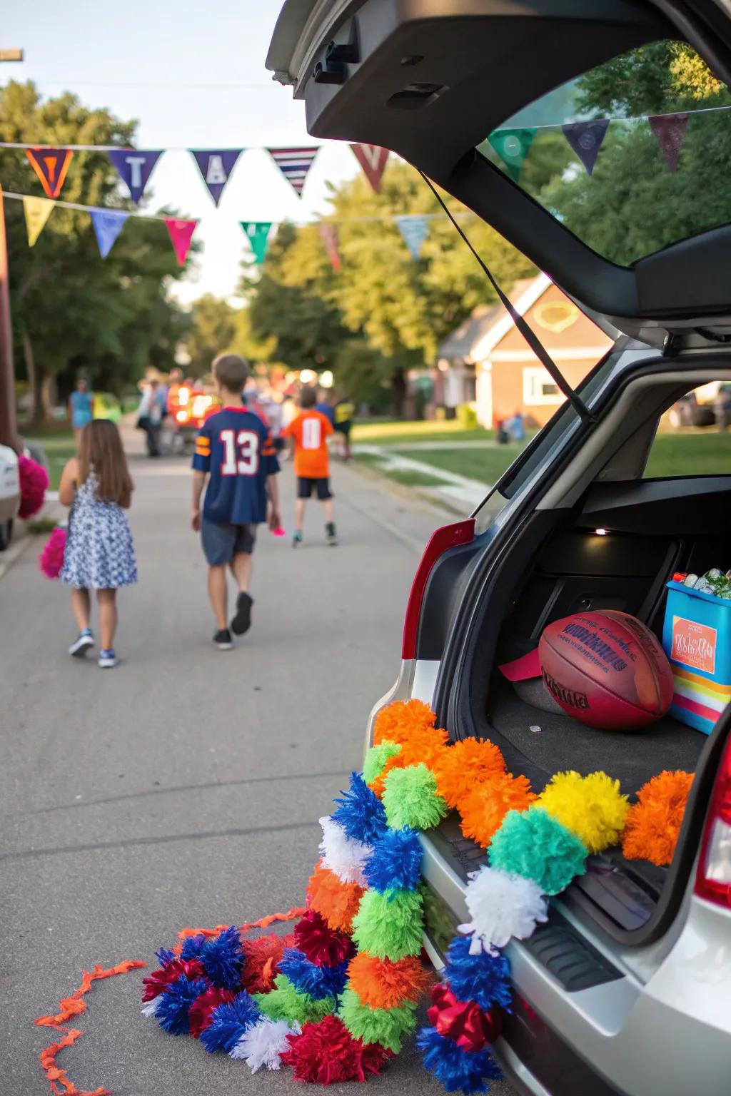 Pompoms bring energy and excitement to your football-themed trunk.