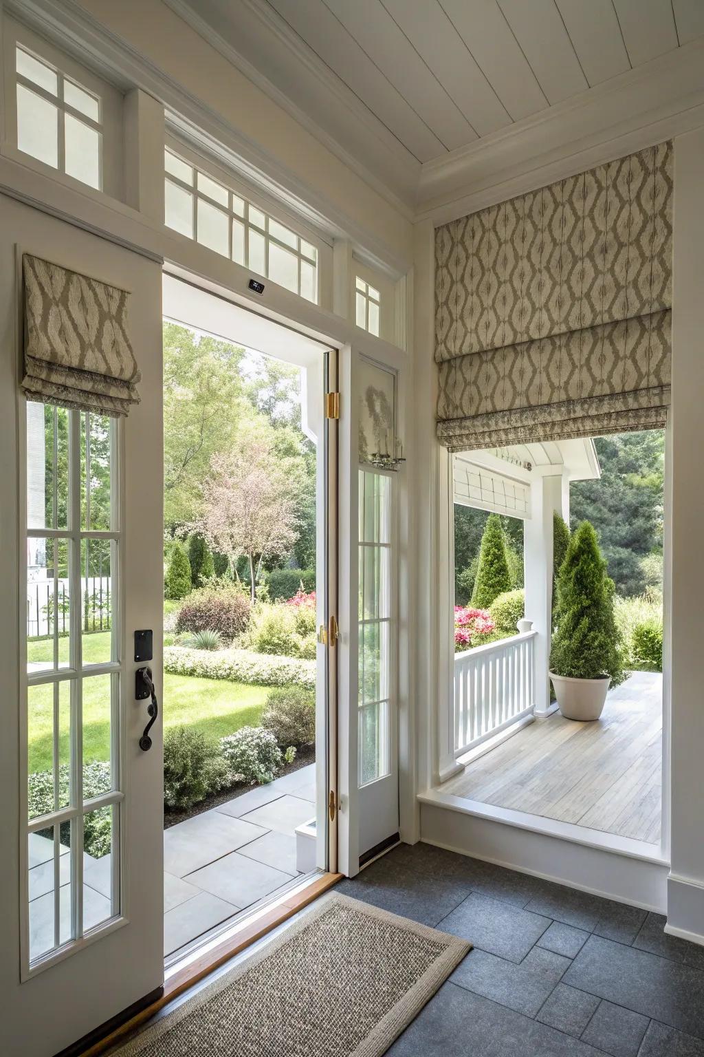 Roman shades add classic charm and functionality.