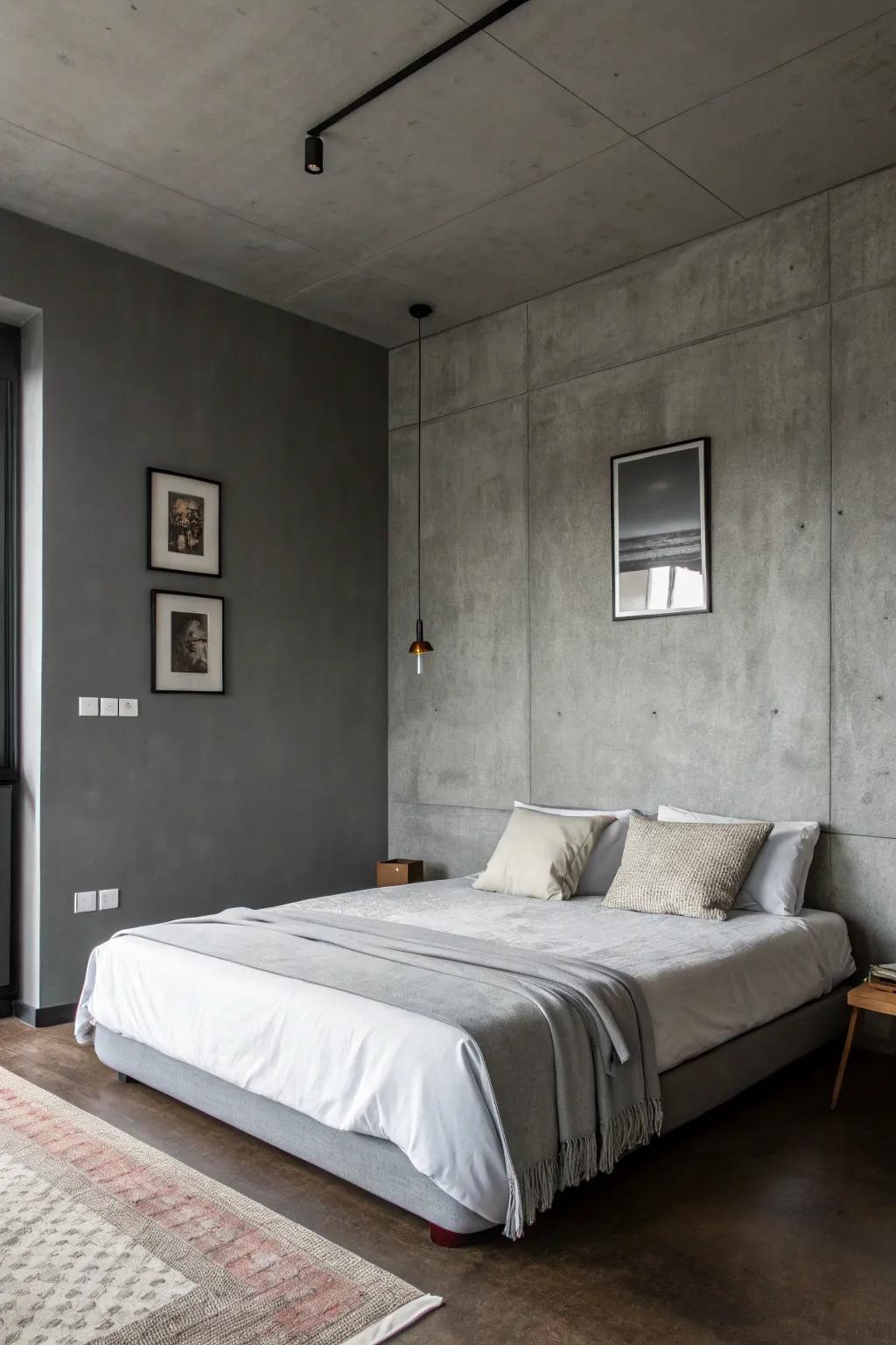 Modern minimalism shines with a grey accent wall.