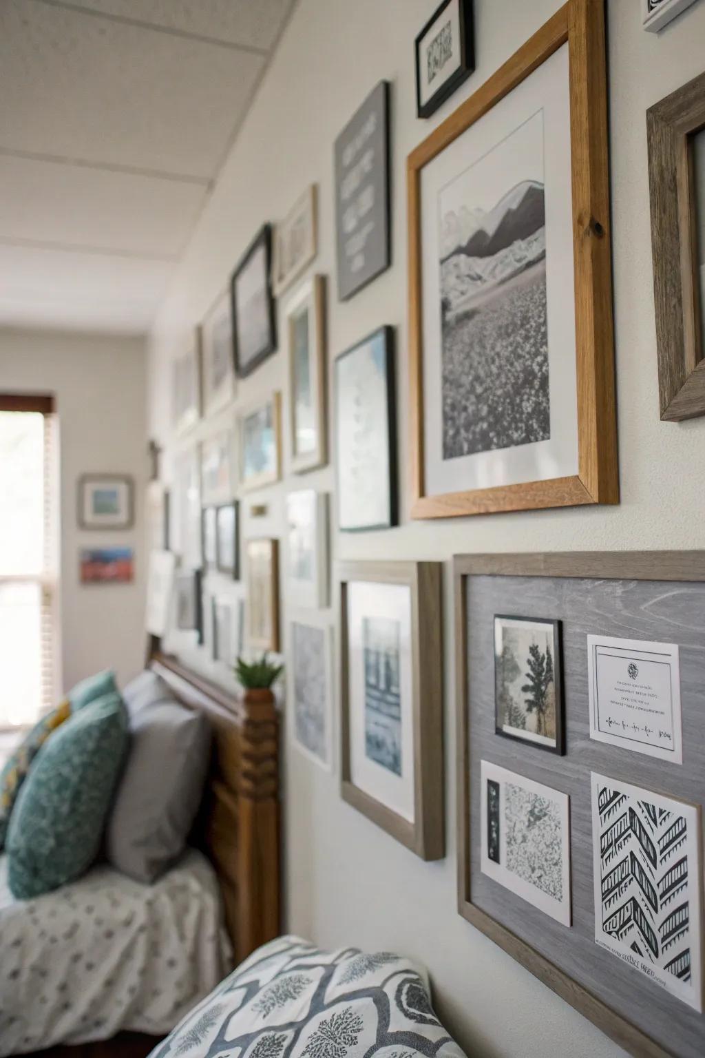 Produce a personal art gallery using shades of grey.