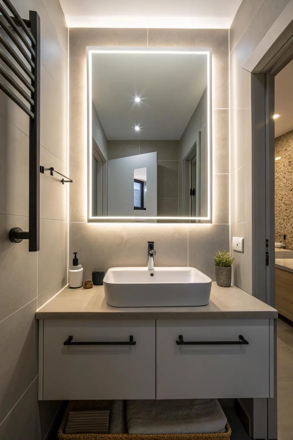 Backlit mirrors offer both style and enhanced lighting.