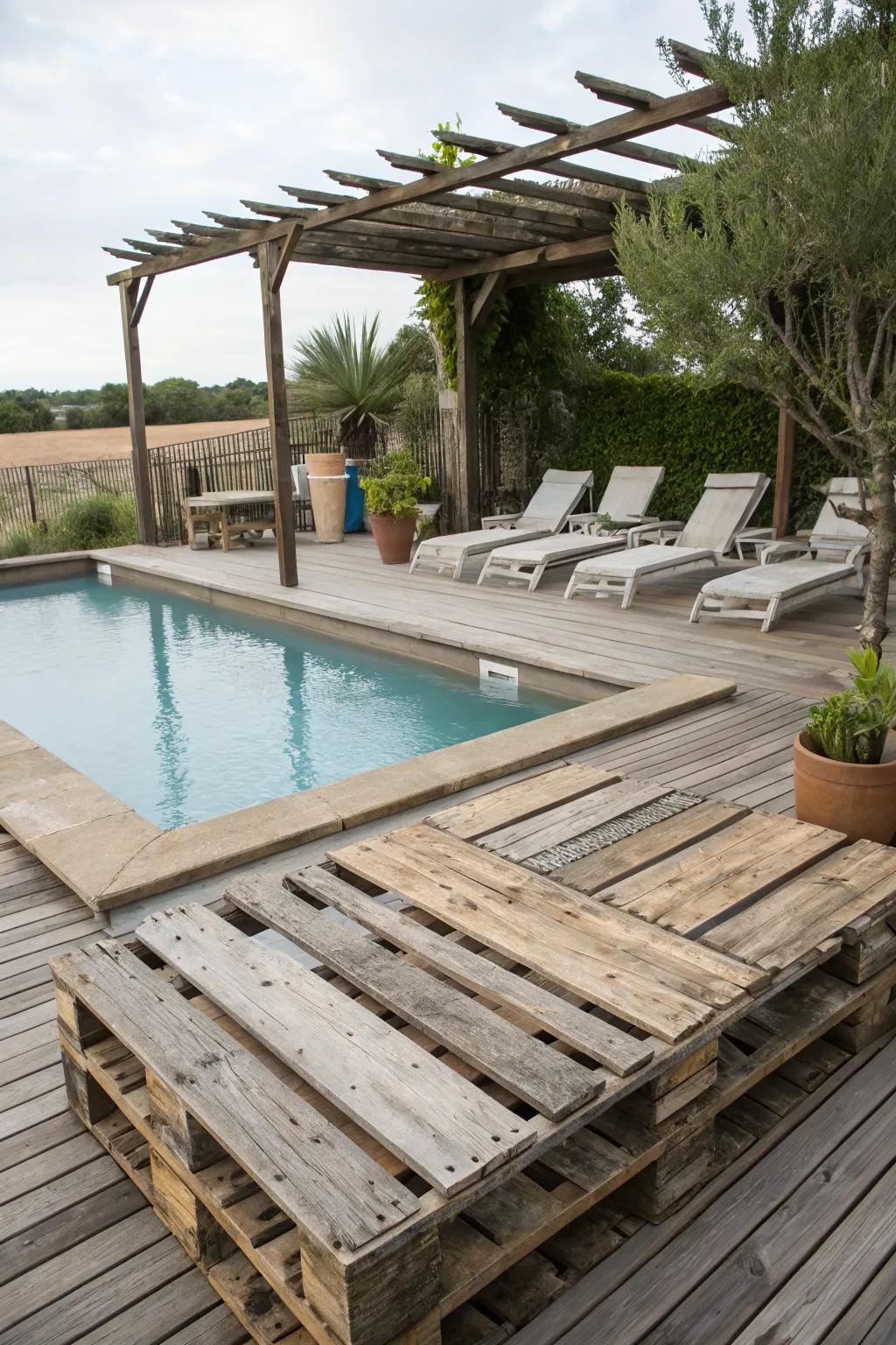 Reclaimed wood adds rustic charm to your pool area.