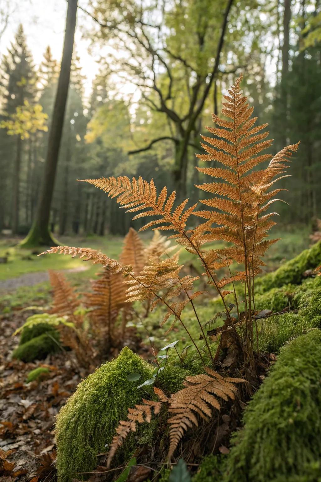 Cinnamon Feather Ferns layering texture onto shaded landscapes.