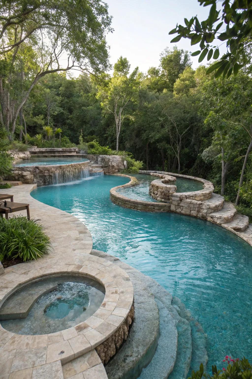 Multi-level designs add variety and interest to lagoon pools.