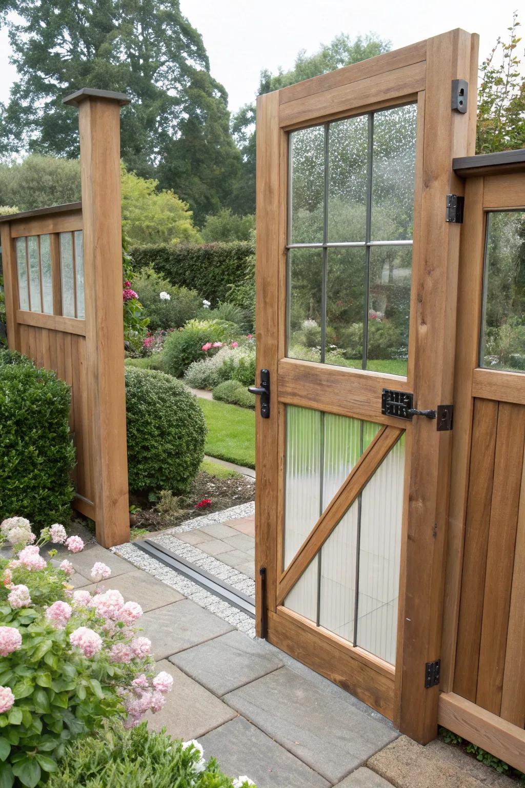 A glass and timber hybrid entrance extends a contemporary, chic gateway.
