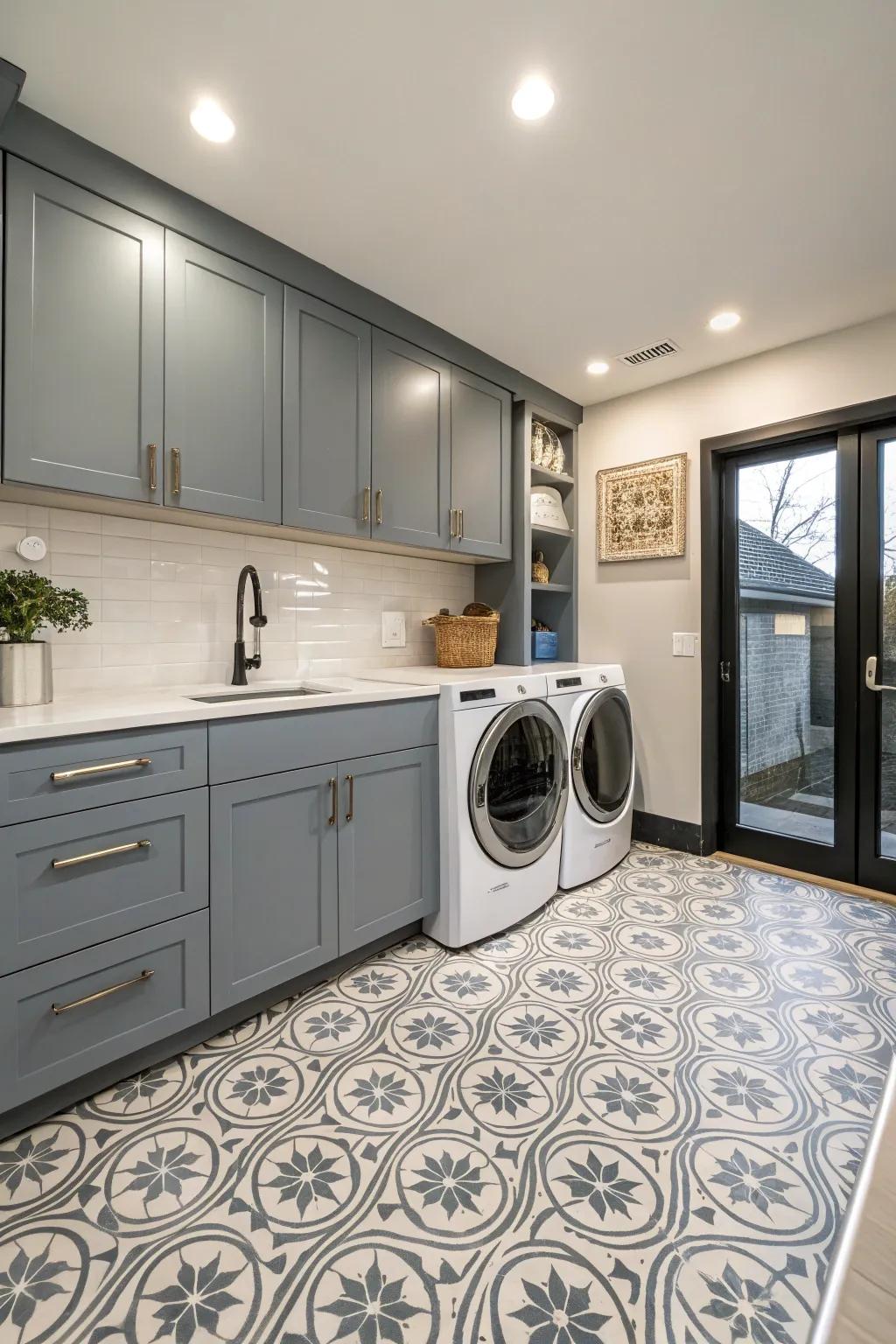 Sleek fixtures beautifully complement the modern floor design.