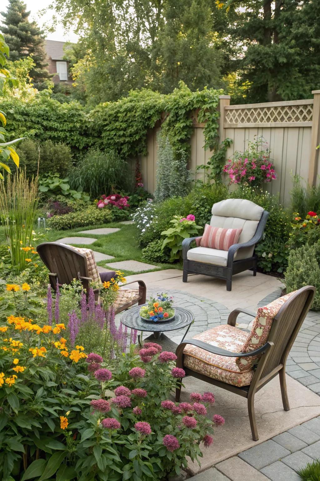 Defined garden spaces for various functions, each with its unique charm.