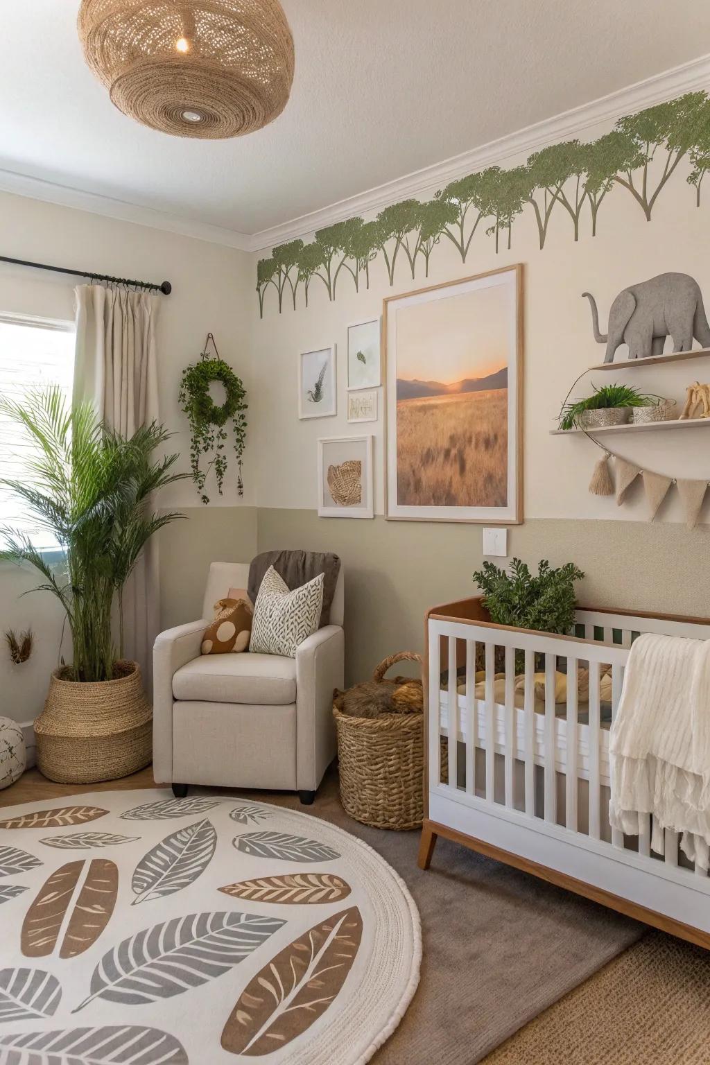 A baby room with a theme, using small safari items for an elegant touch.