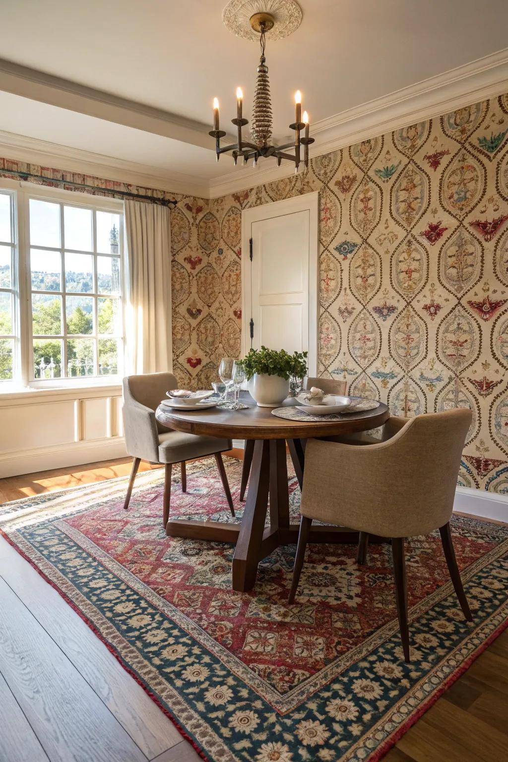 Textures and patterns bring subtle sophistication to a modern dining room.