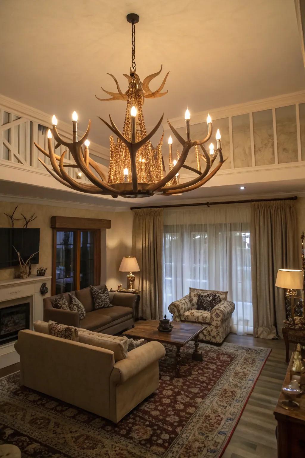 An antler chandelier is rustic elegance defined.