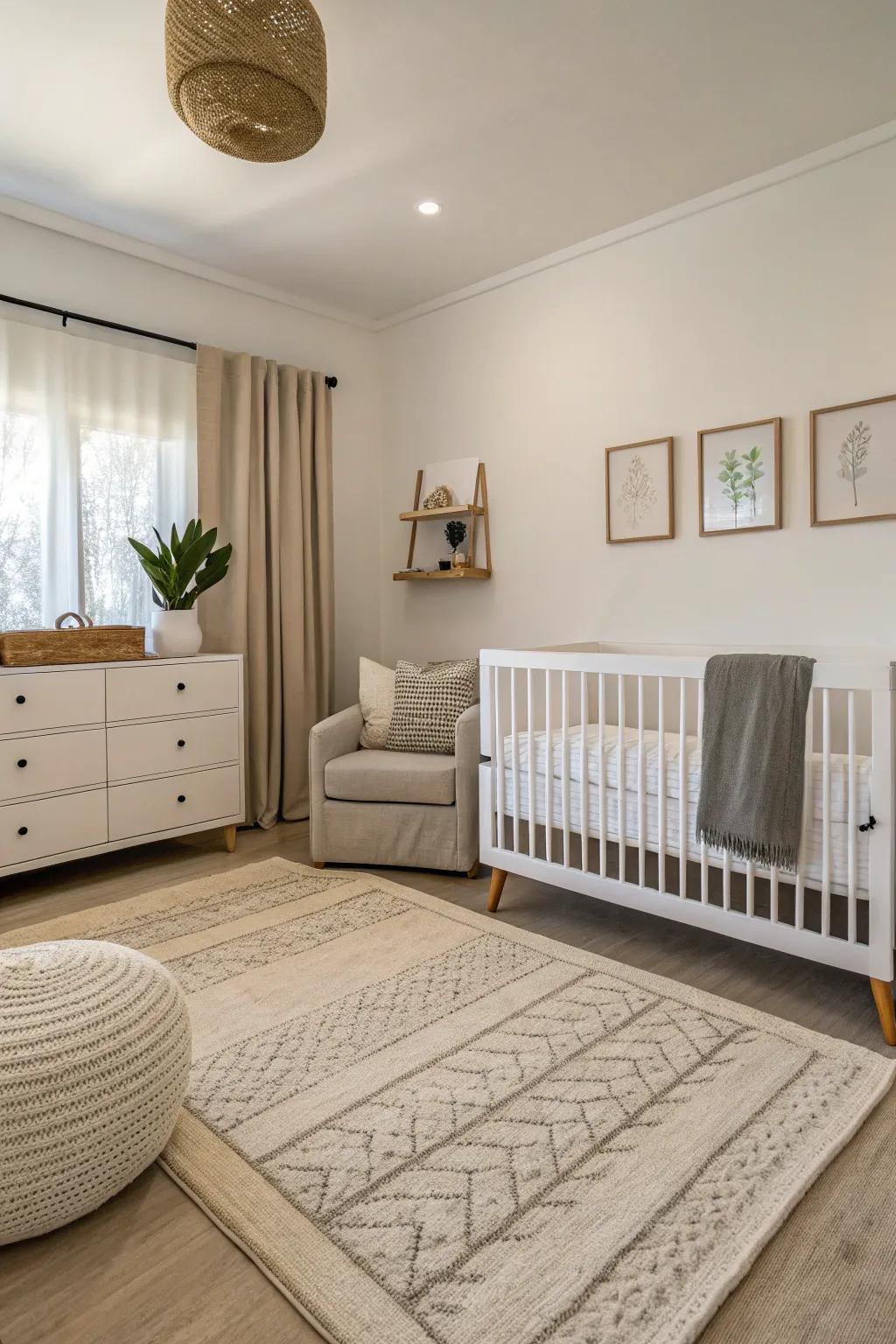 Minimalist rugs enhance a clean and calm nursery environment.