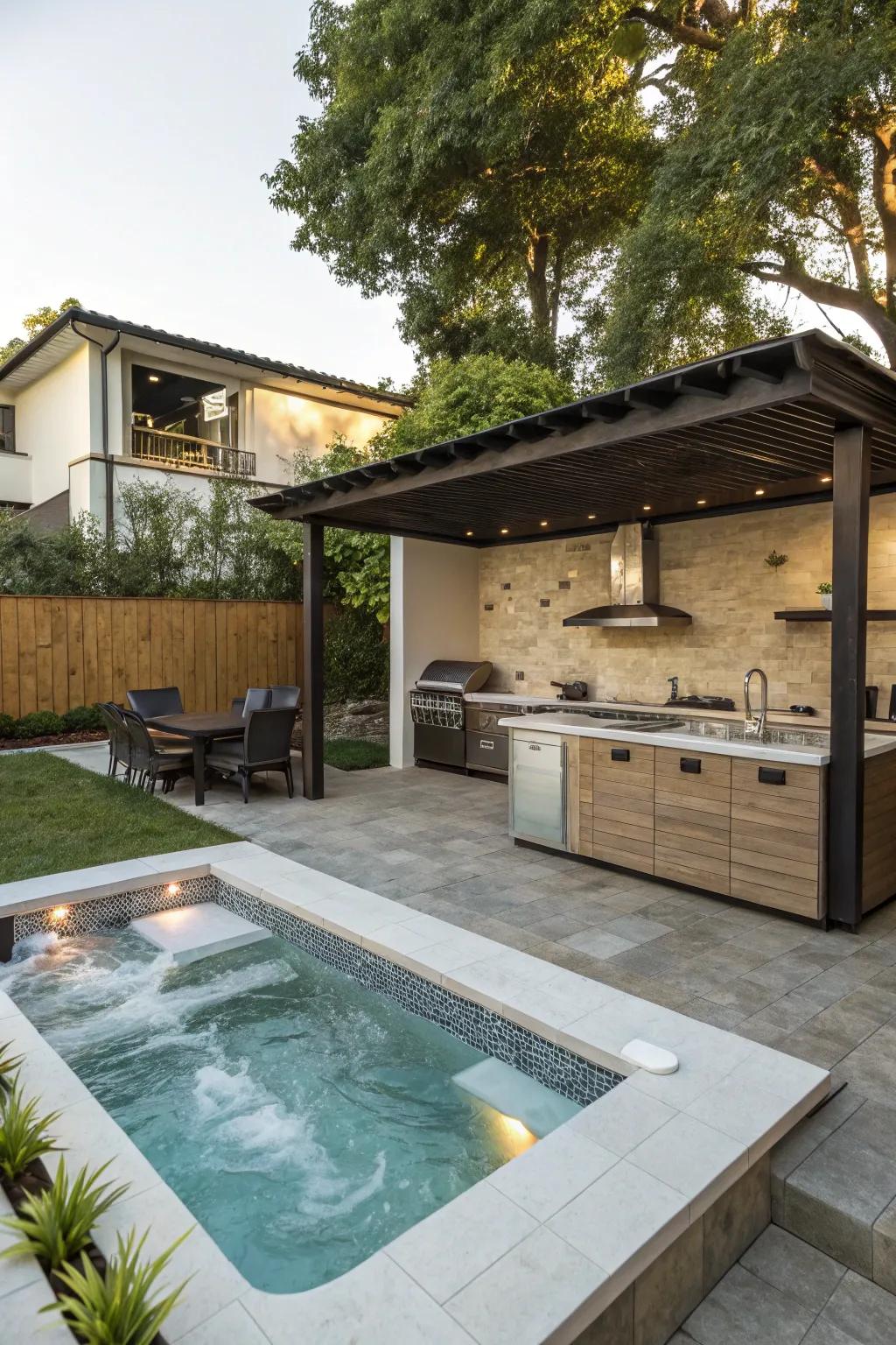 Combine a pool and hot tub for the ultimate relaxation zone.