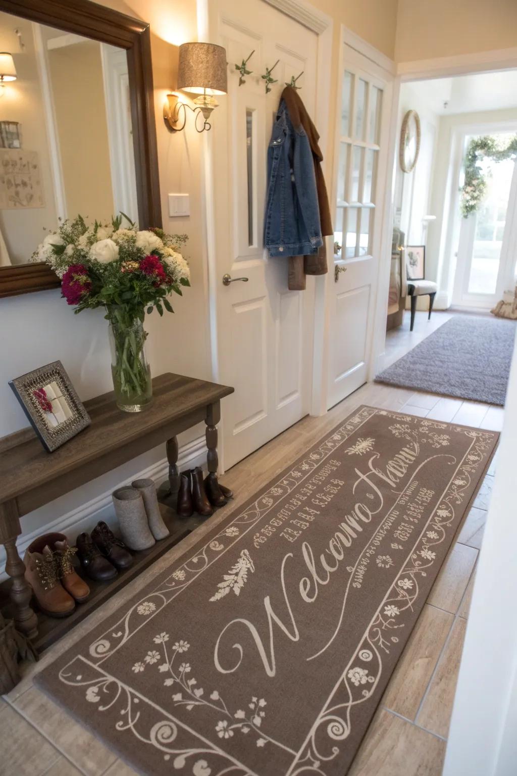 A personalized carpet runner makes guests feel special and welcomed.